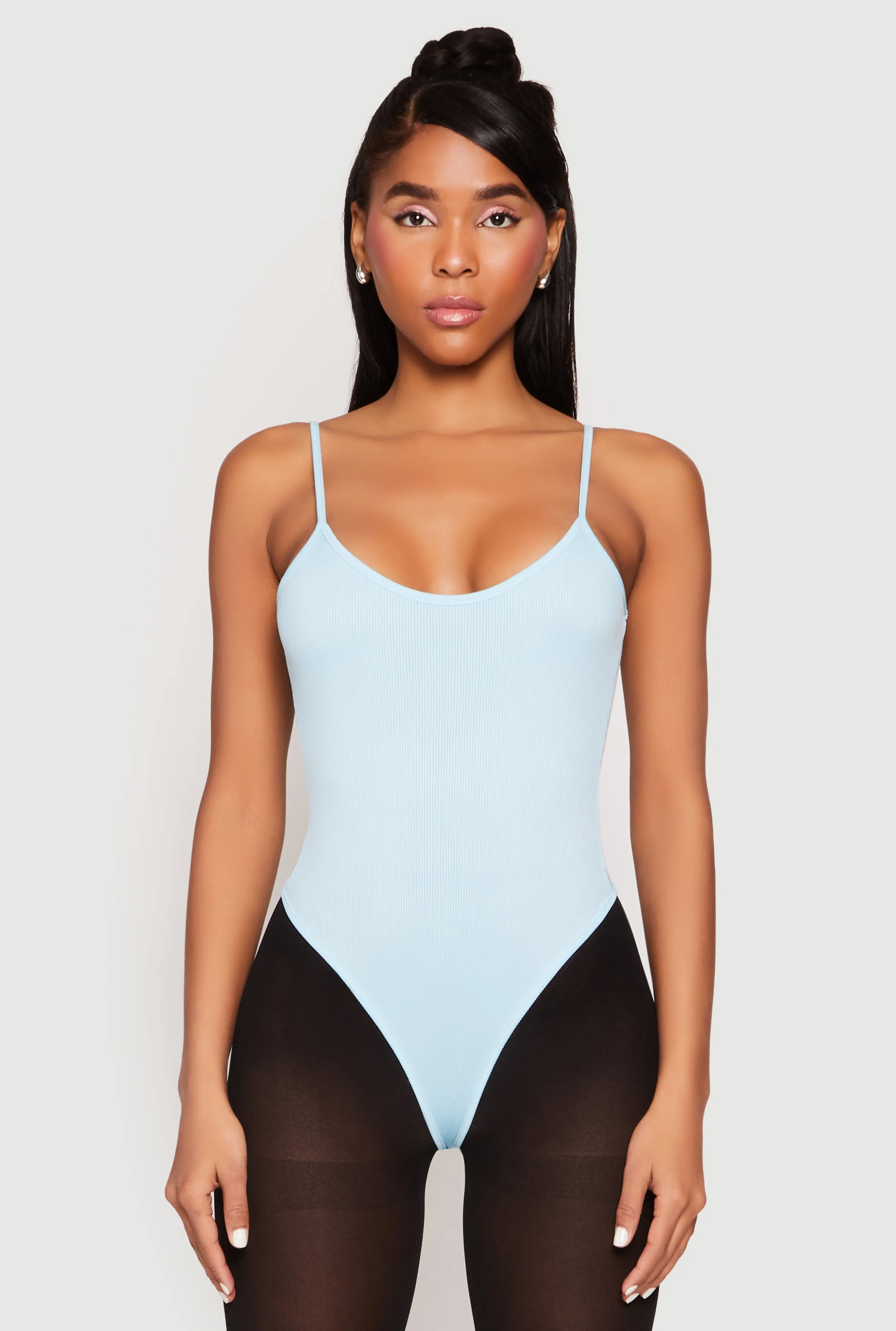 Work Office Office Comfy Daisy Rib Knit Cami Thong Bodysuit