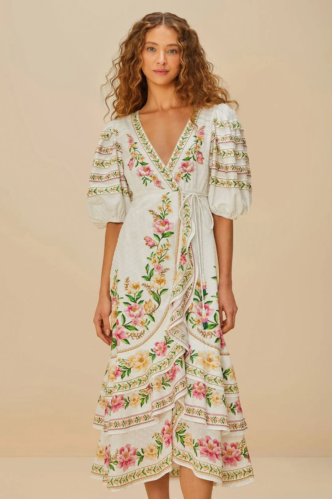 Off-White Palm Dream Wrap Midi Dress Elegant Attire Flight Hall