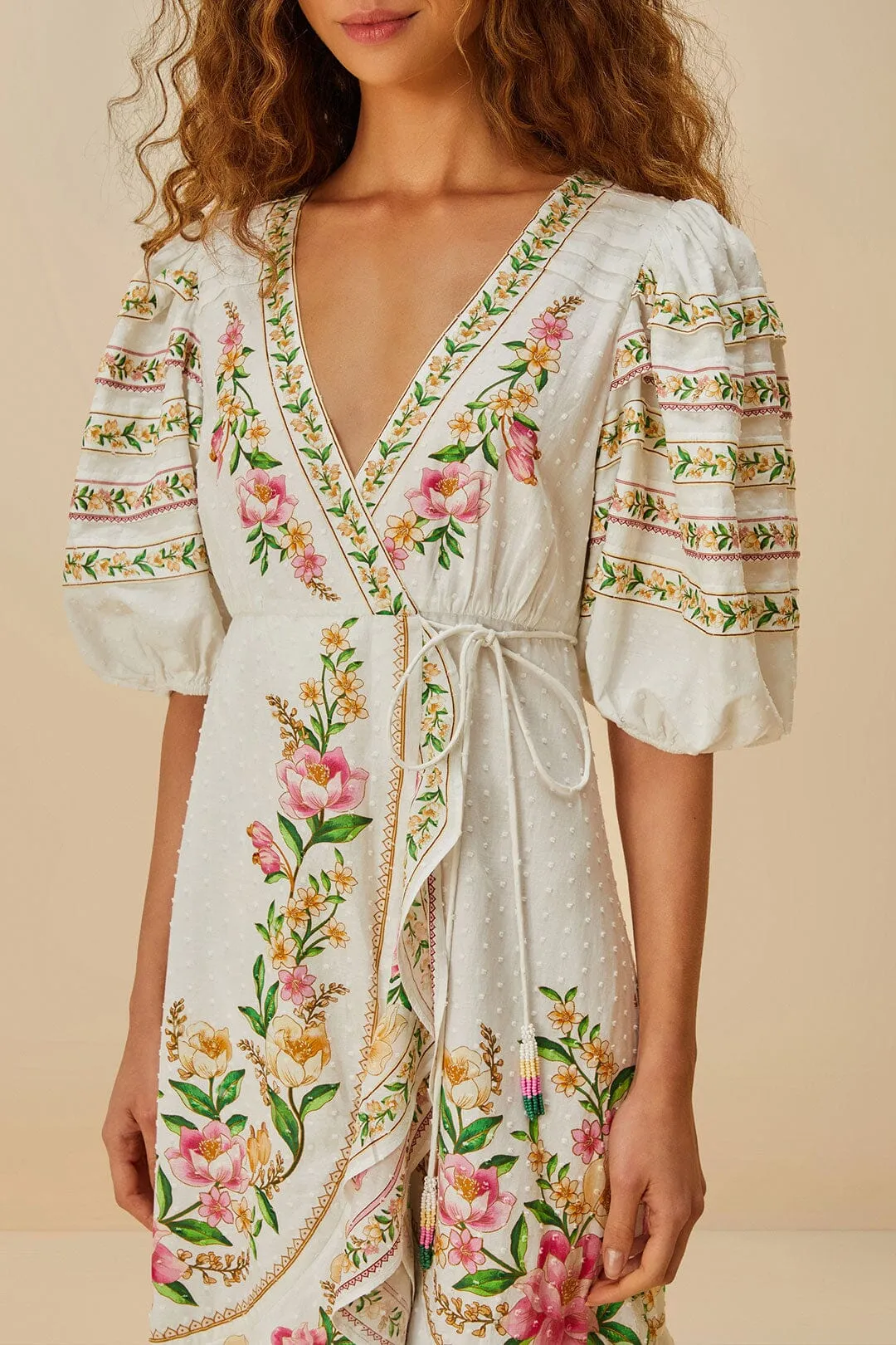 Shadow Play Bright Ray Off-White Palm Dream Wrap Midi Dress