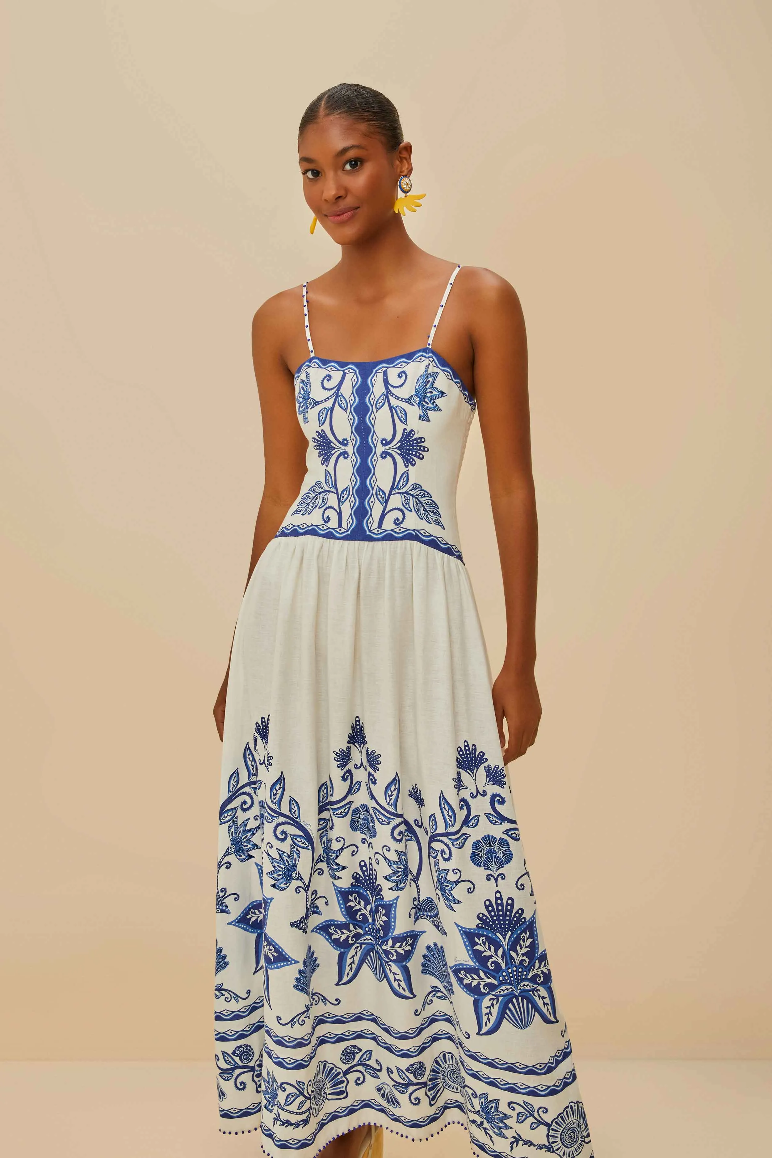 Off-White Shell Garden LENZING? ECOVERO? Euroflax? Midi Dress Sun Beam Flower Lane