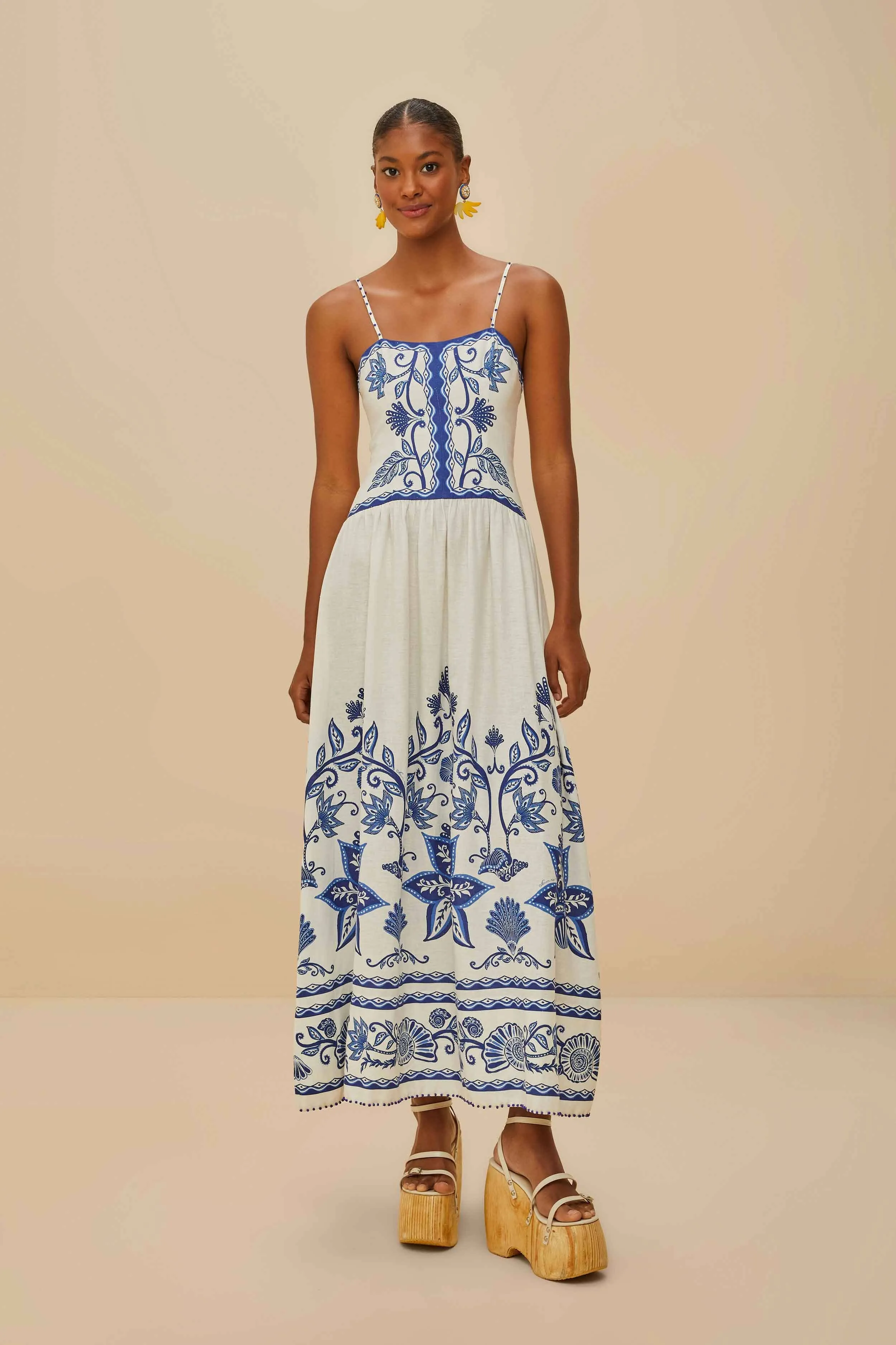 Music Hall Party Proof Off-White Shell Garden LENZING? ECOVERO? Euroflax? Midi Dress