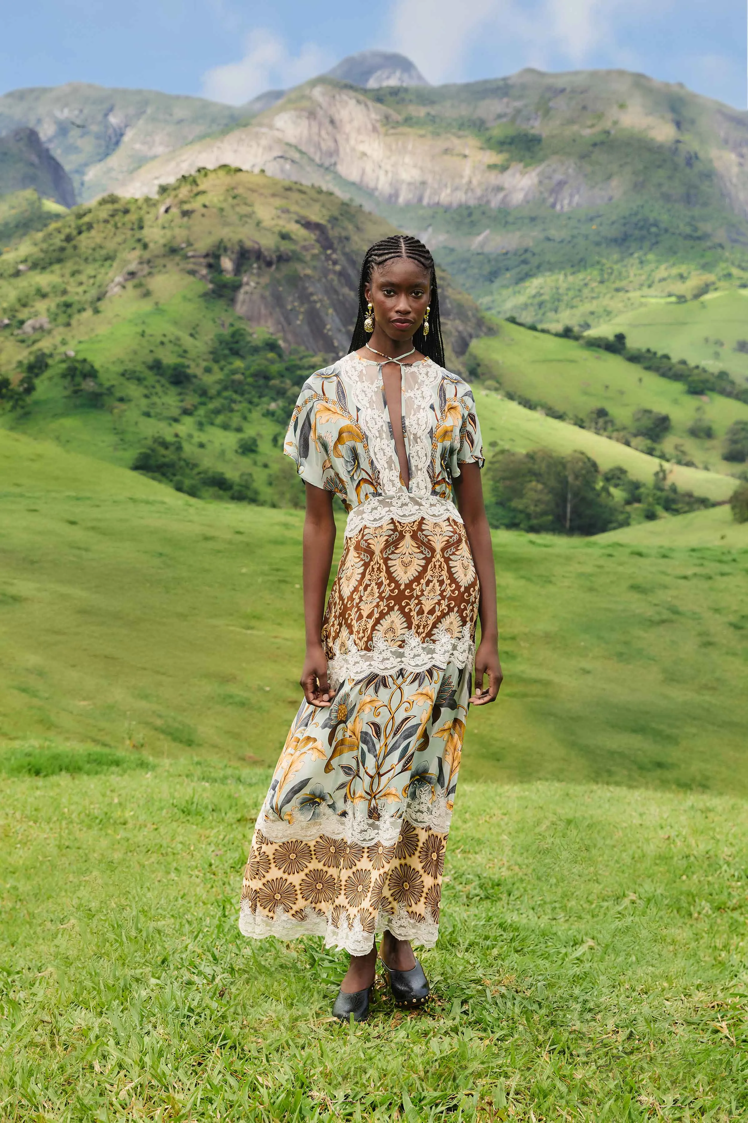 Amber Glow Mixed Snake Garden Maxi Dress