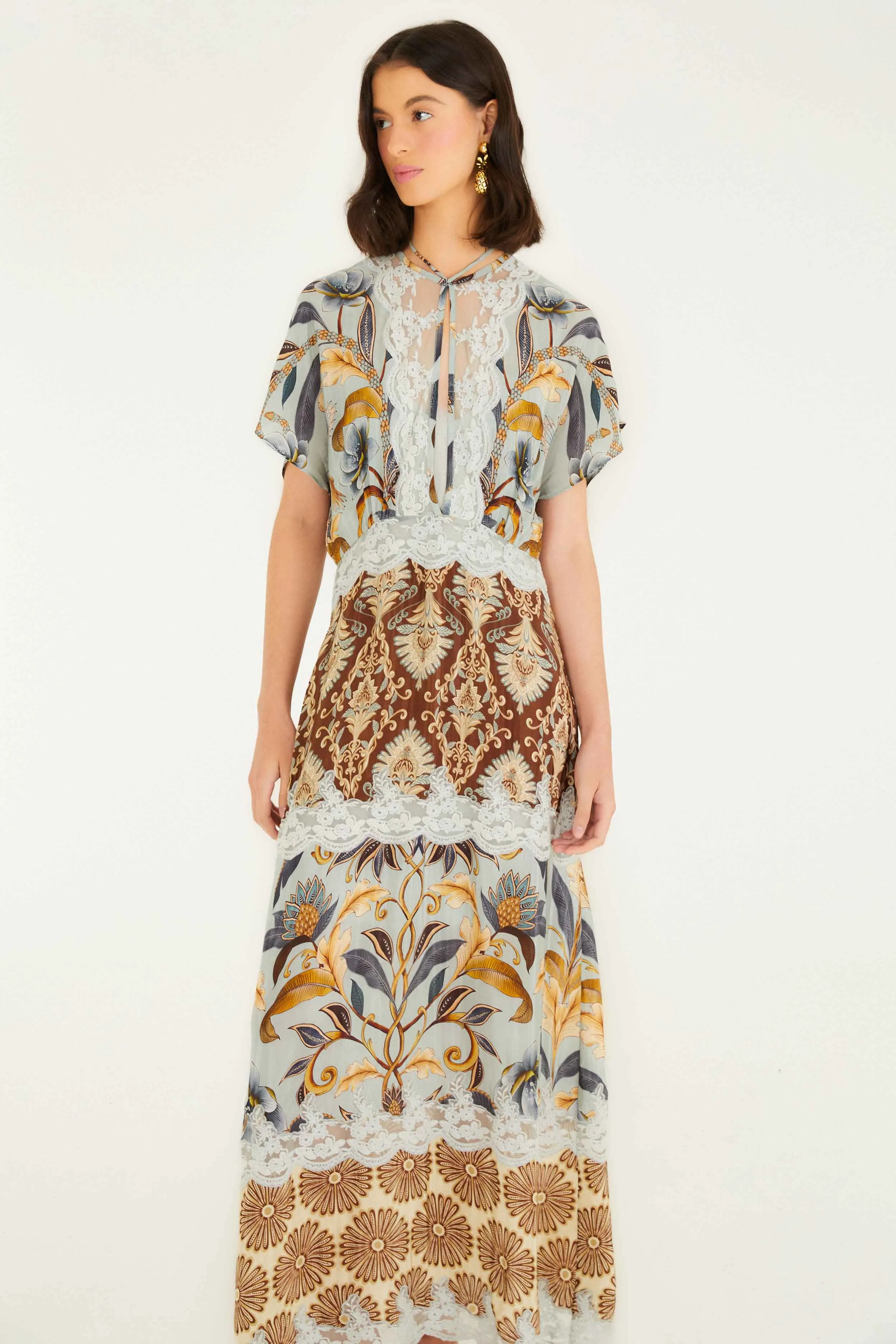 Still Lake Mixed Snake Garden Maxi Dress