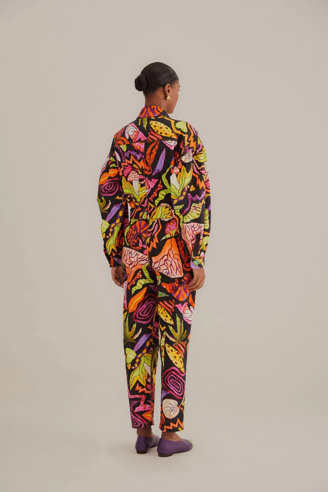 Black Psychedelic Garden Jumpsuit Wind Song Relaxed-fit mid-length dress