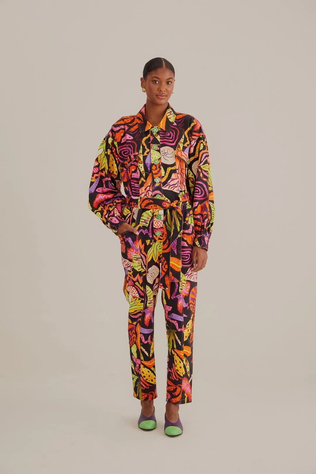 All-Season Style Black Psychedelic Garden Jumpsuit