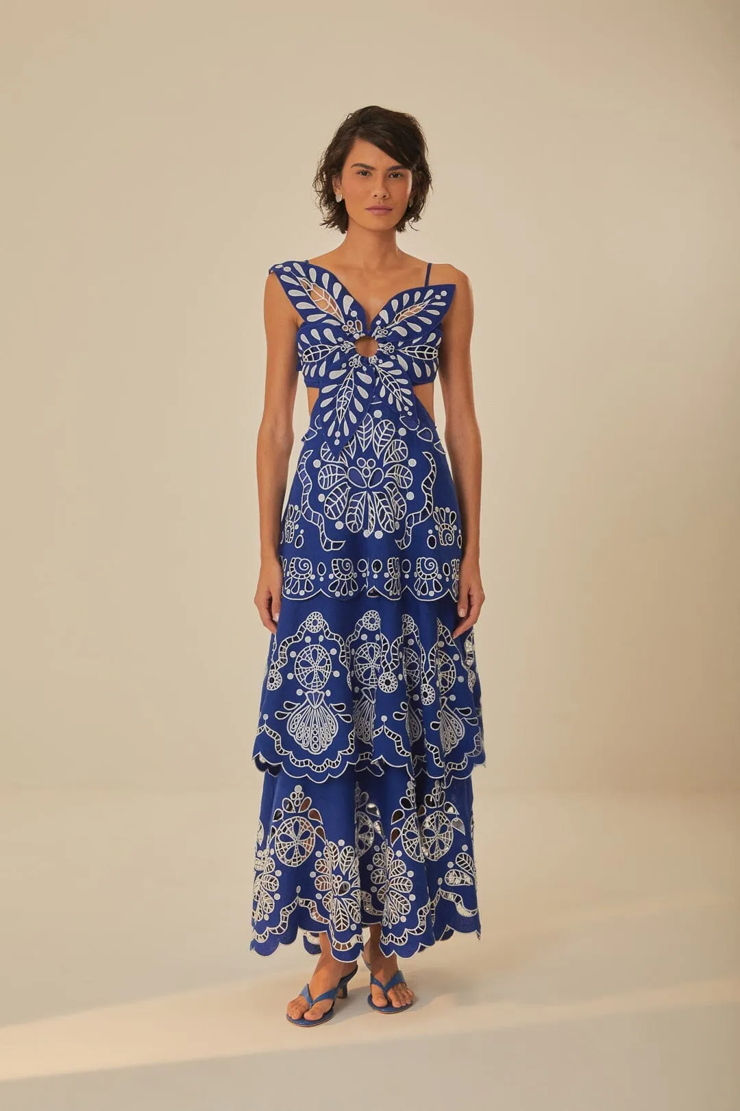 Blue Flower Richelieu Euroflax? Premium Linen Midi Dress Glass Glow Fun and flirty dress
