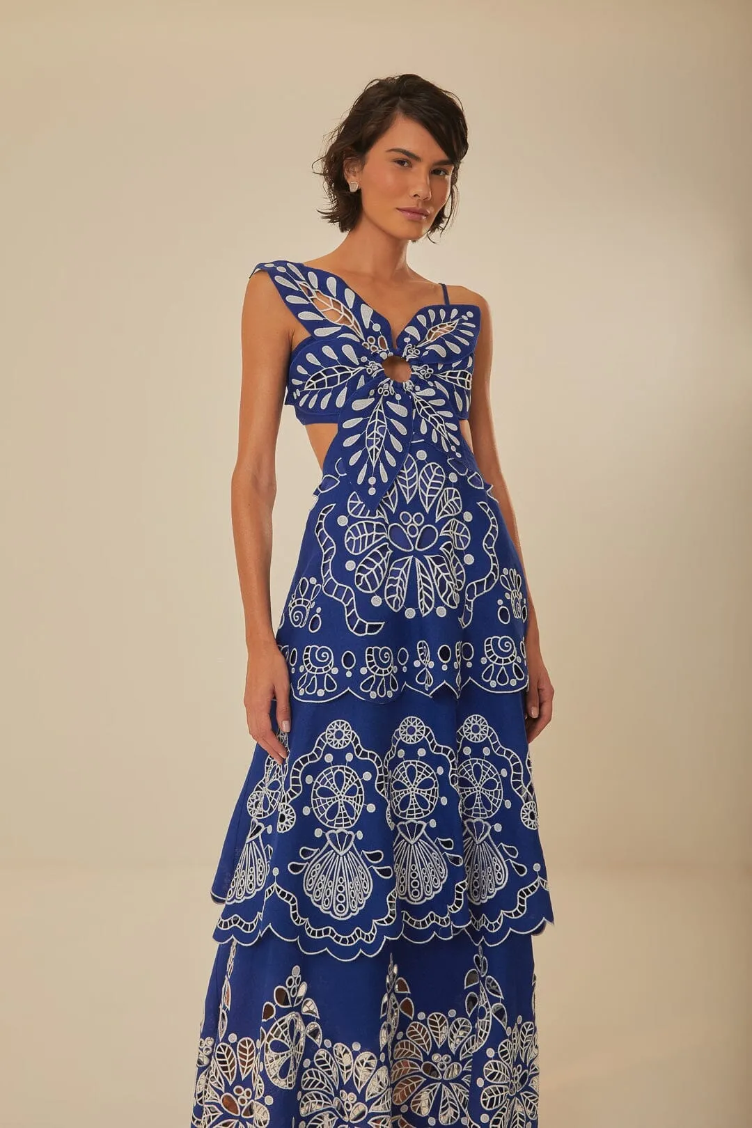 Simple and timeless piece Blue Flower Richelieu Euroflax? Premium Linen Midi Dress