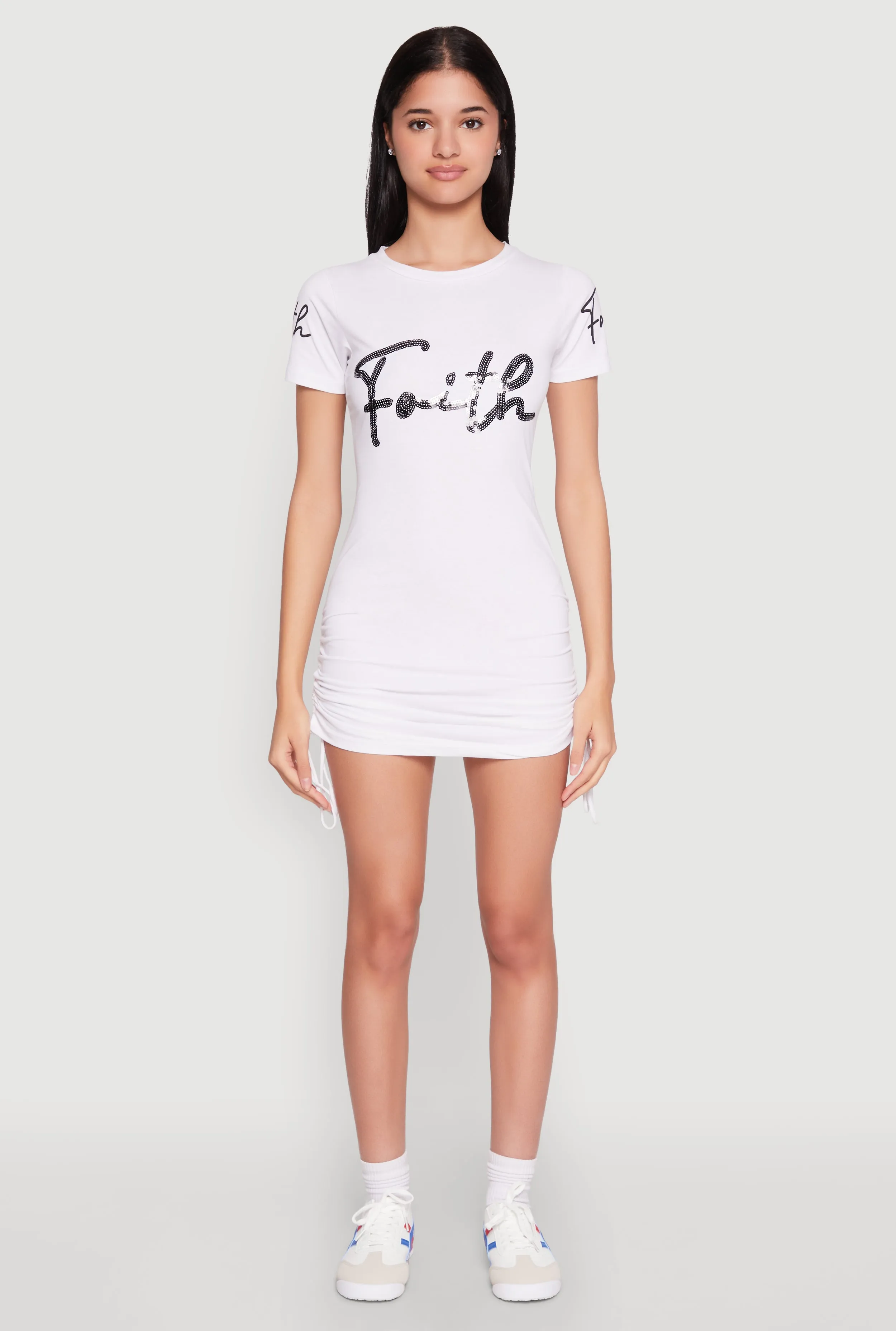 Pop Look Faith Sequin Ruched T Shirt Dress