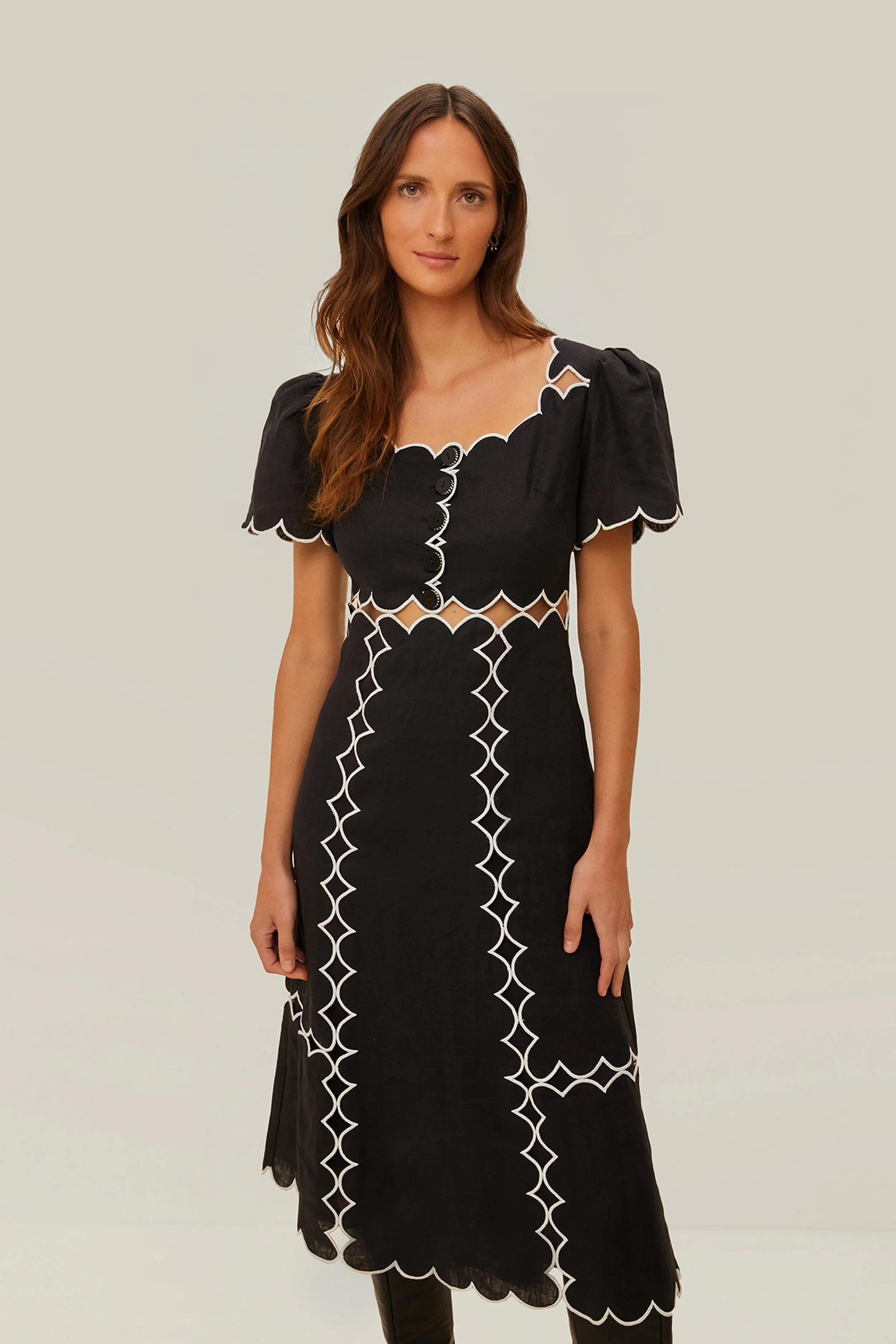 Black Short Sleeve LENZING? ECOVERO? Euroflax? Maxi Dress Flowing silhouette dress