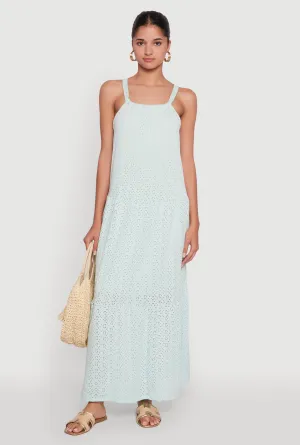 The relaxed fit of this maxi dress ensures all-day comfort while maintaining a stylish look Eyelet Tiered A-Line Maxi Dress