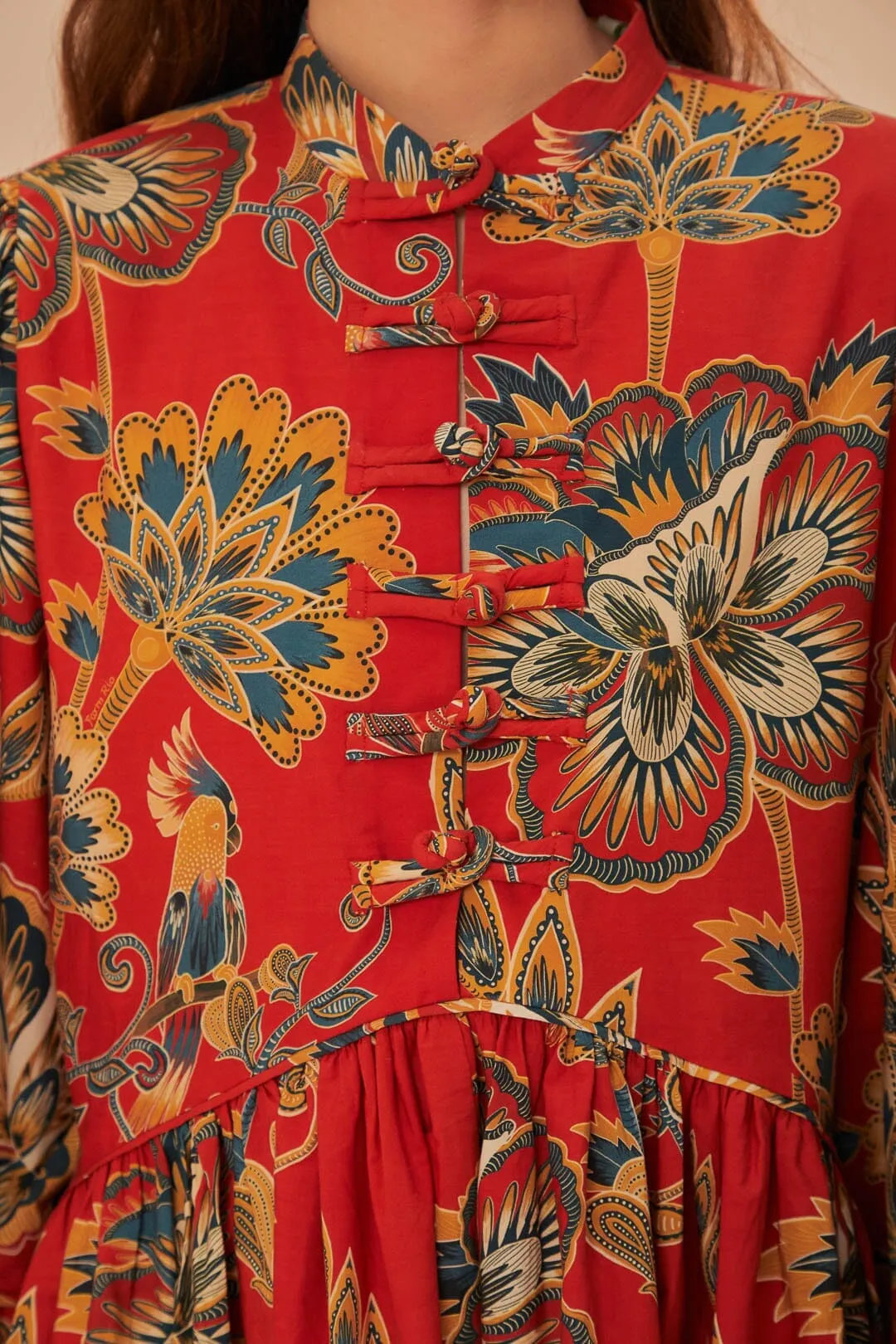 Club Star Red Maxi Floral Long Sleeve Mini Dress
