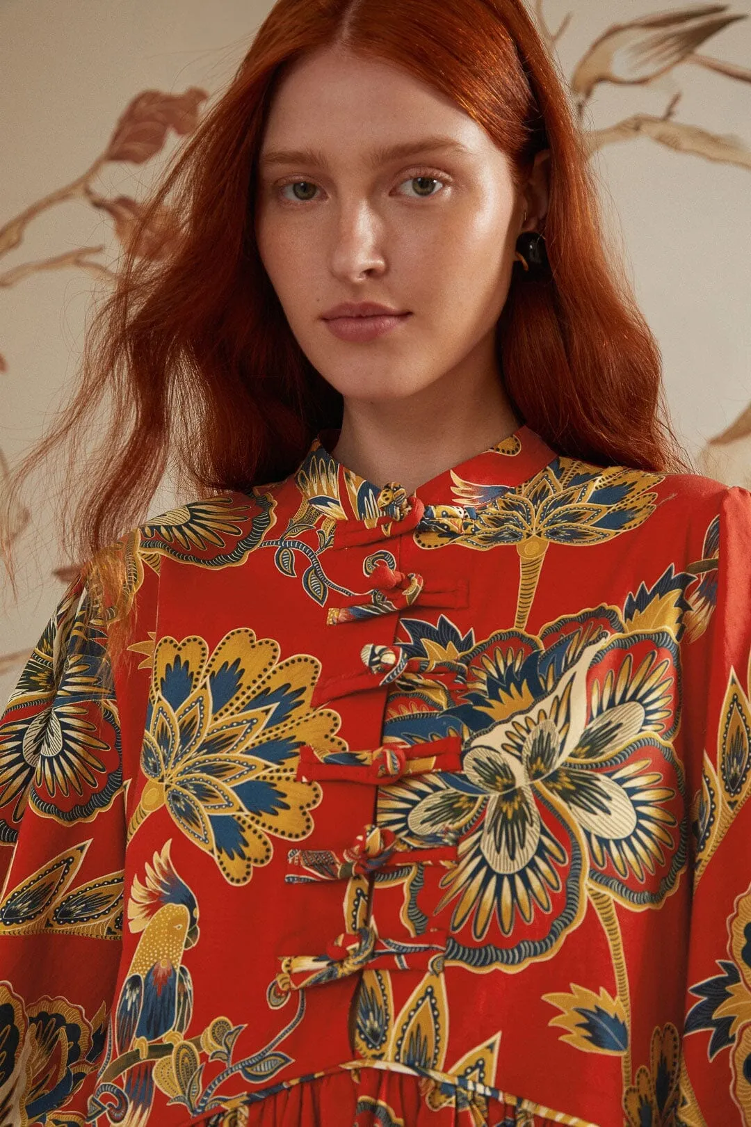 Beat Warm Red Maxi Floral Long Sleeve Mini Dress