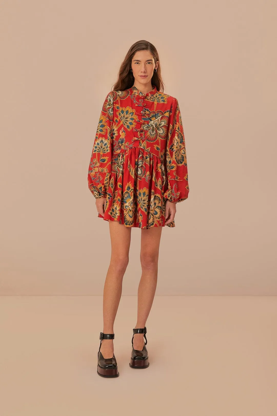 Red Maxi Floral Long Sleeve Mini Dress Convertible Straps Flash Vibe