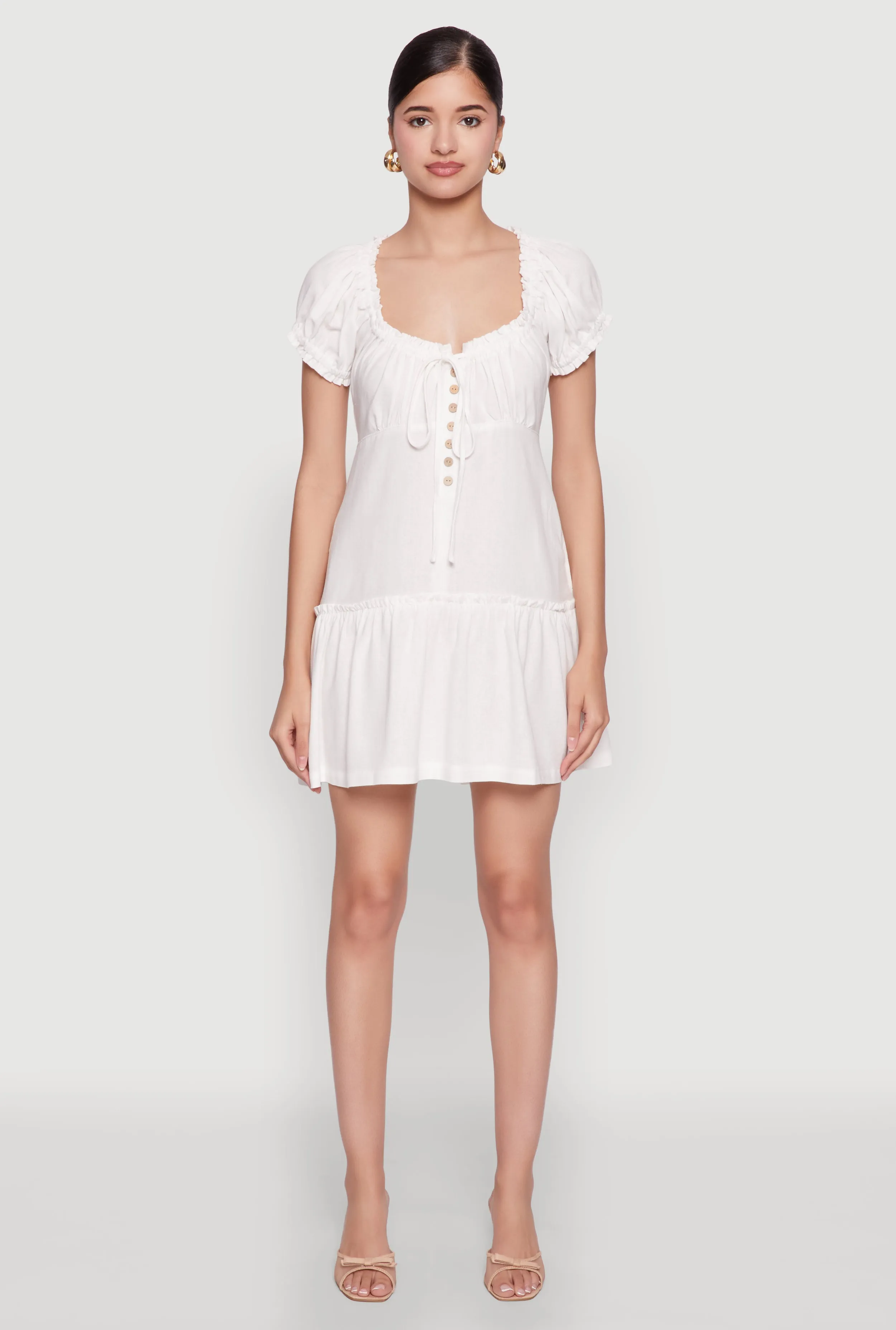 Square Neck Tie Front Mini Peasant Dress Effortless chic mini Comfort Fit