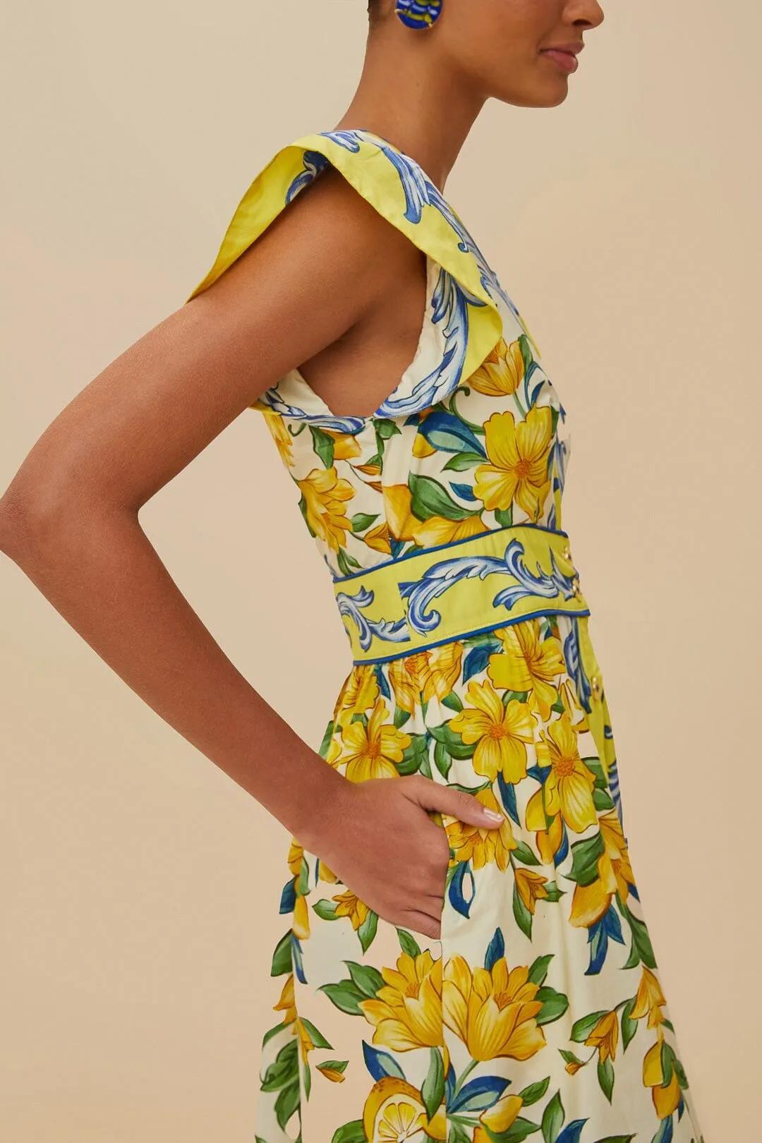 Ribbon Work Rain Safe Off-White Sicily Scarf Organic Cotton Maxi Dress