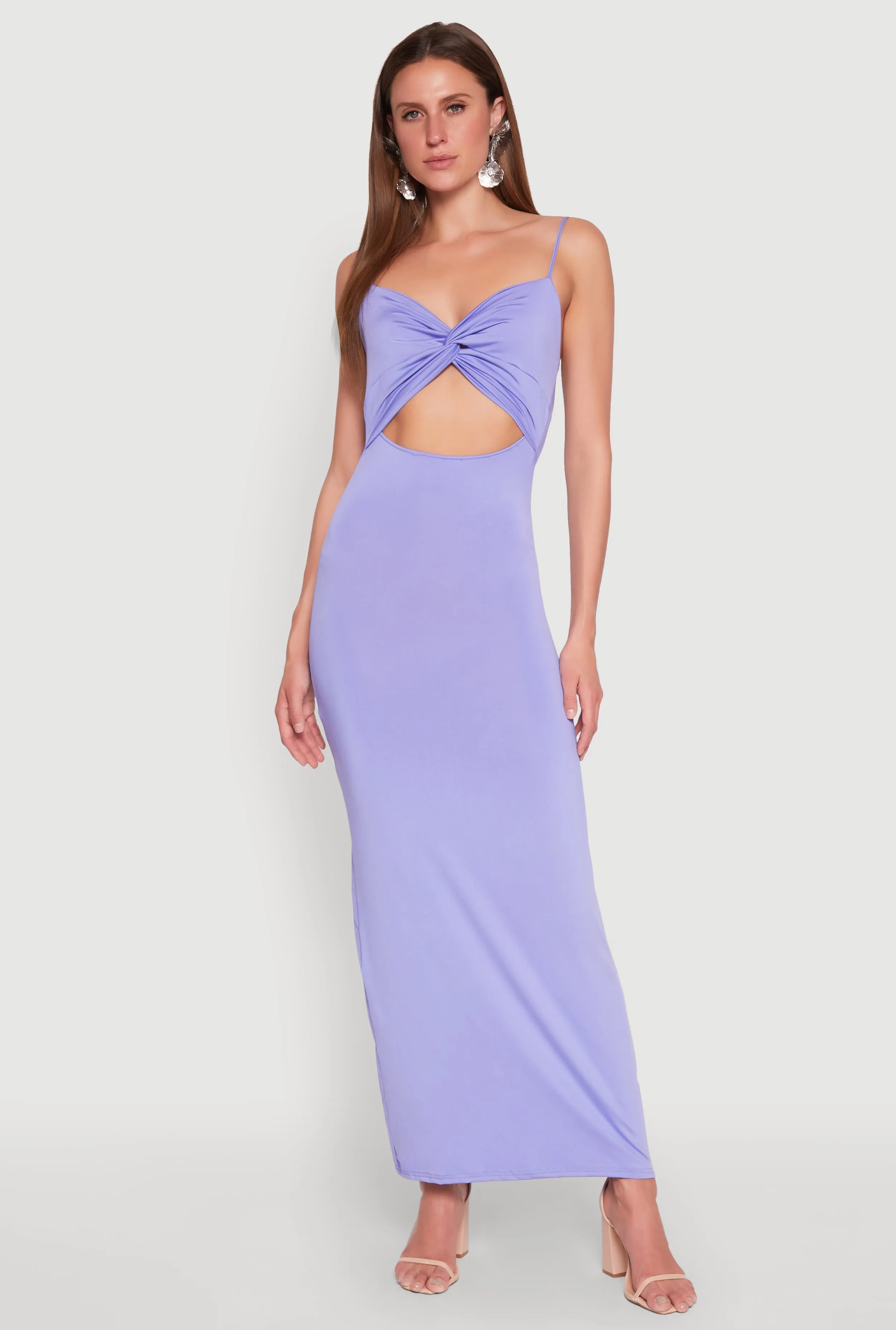 Ivory Shine Twist Front Cut Out Maxi Dress