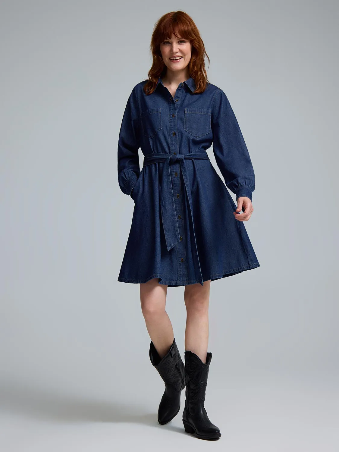 Cotton Denim Mini Shirt Dress Stylish Daywear
