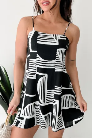 Let's Explore Sleeveless Abstract Mini Dress (Black) Casual Comfort Vibrant Prints