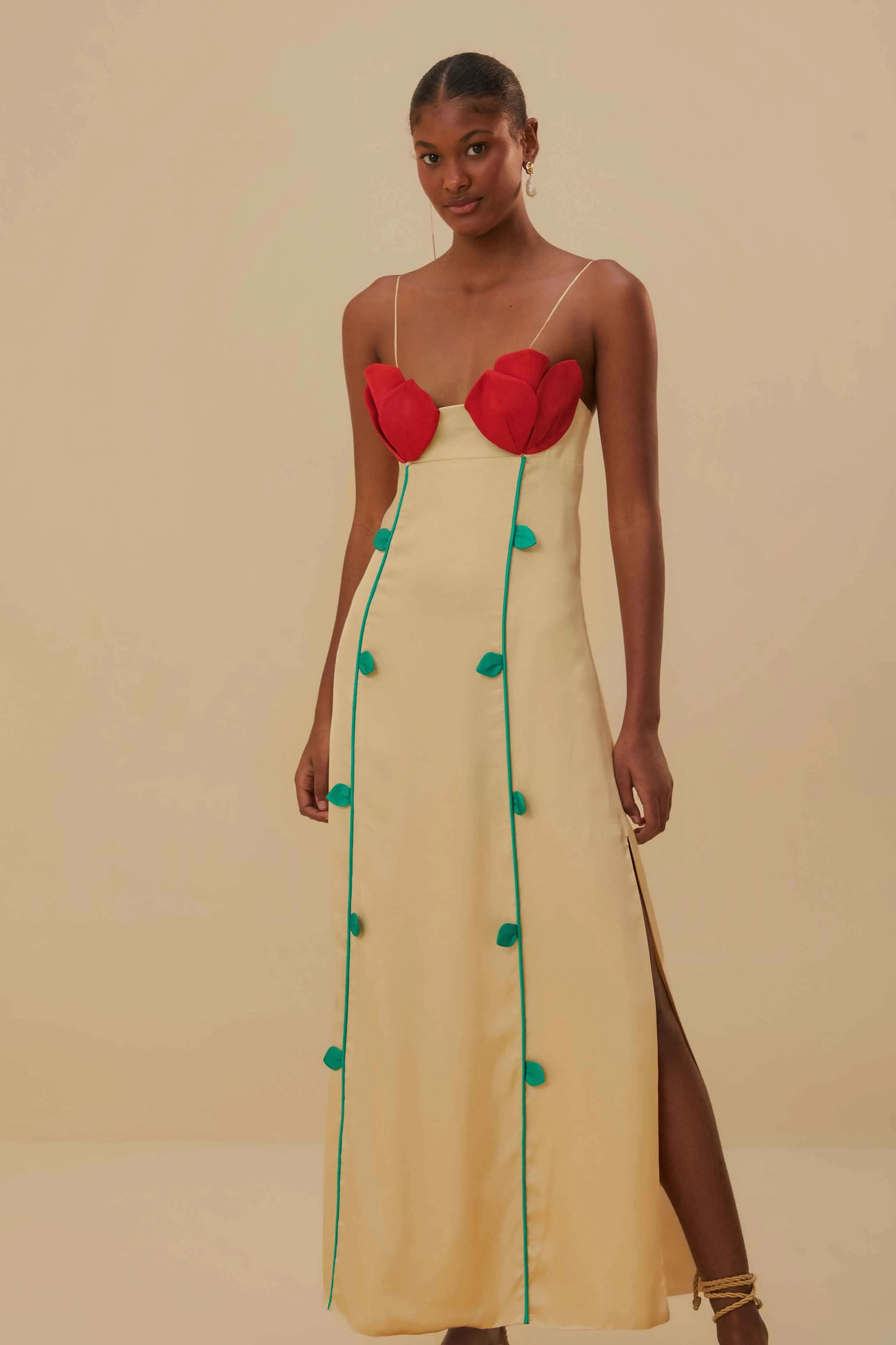 Beige Rose Shaped Bodice Sleeveless Maxi Dress Sage Green