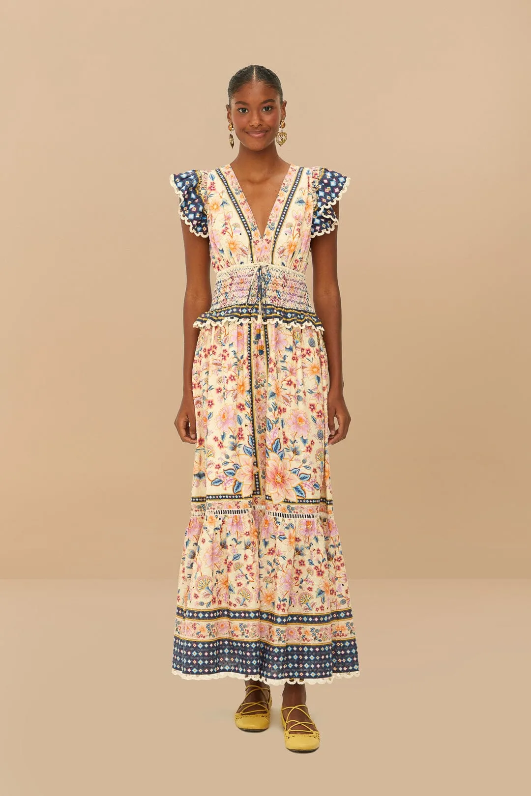 Cream Superbloom Tapestry Maxi Dress Ethnic Vibe Timeless full-length outfit