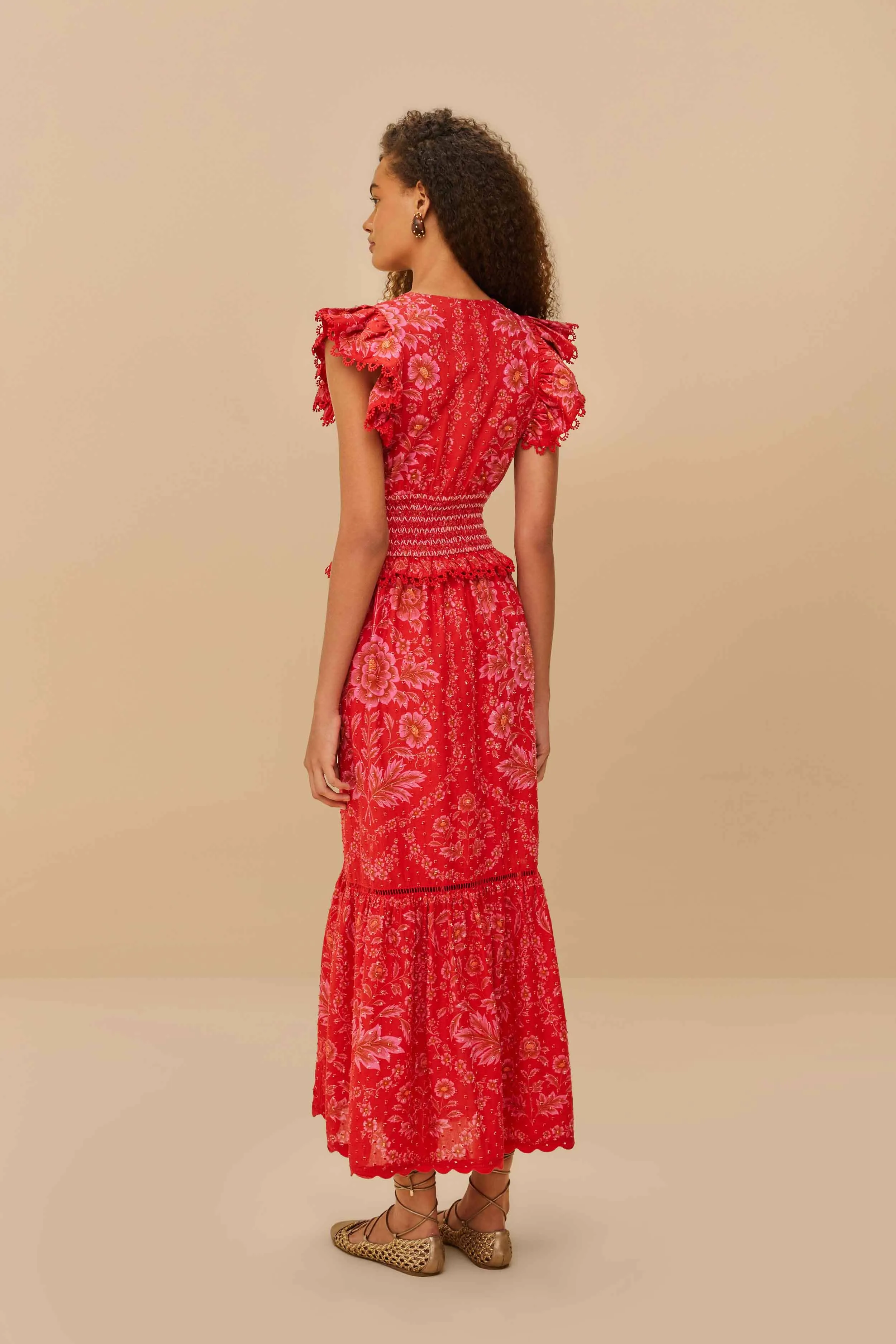 Spanish Heat Love Mood Red Olivia Lace Maxi Dress