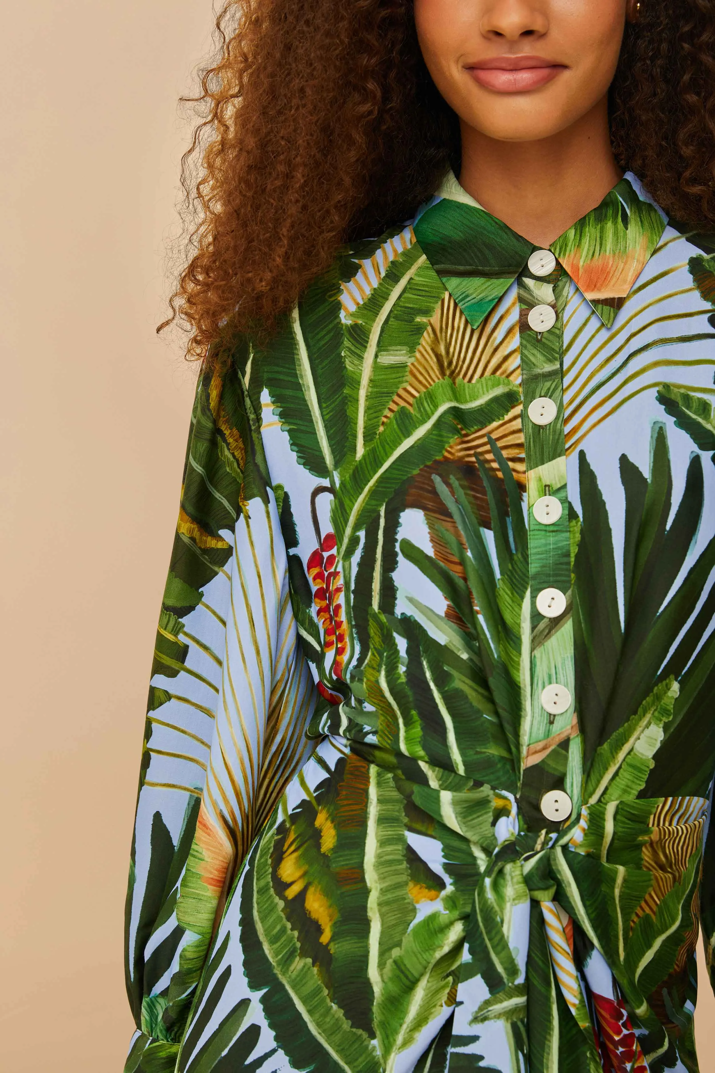 Blue Amazonia Forest LENZING? ECOVERO? Viscose Midi Dress Business Meeting