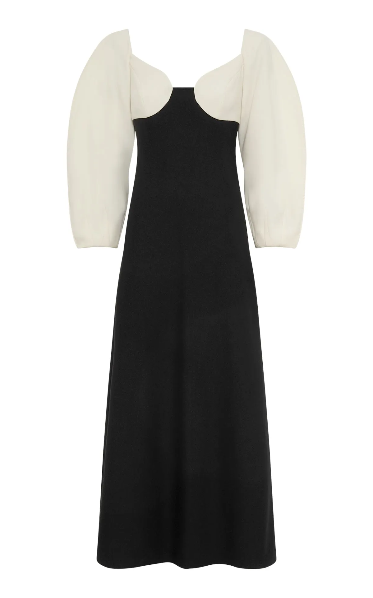 Dee Maxi Dress in Ivory & Black Wool Crepe SweatWickingLining