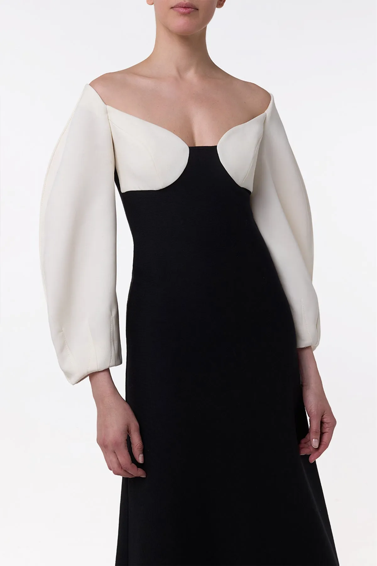 Senior Ease Dee Maxi Dress in Ivory & Black Wool Crepe
