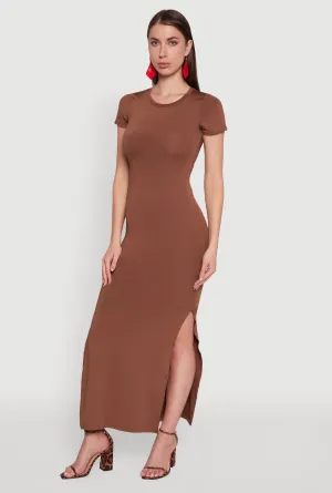 Cool Air delicate embroidery Daisy Crew Neck Side Slit T Shirt Dress