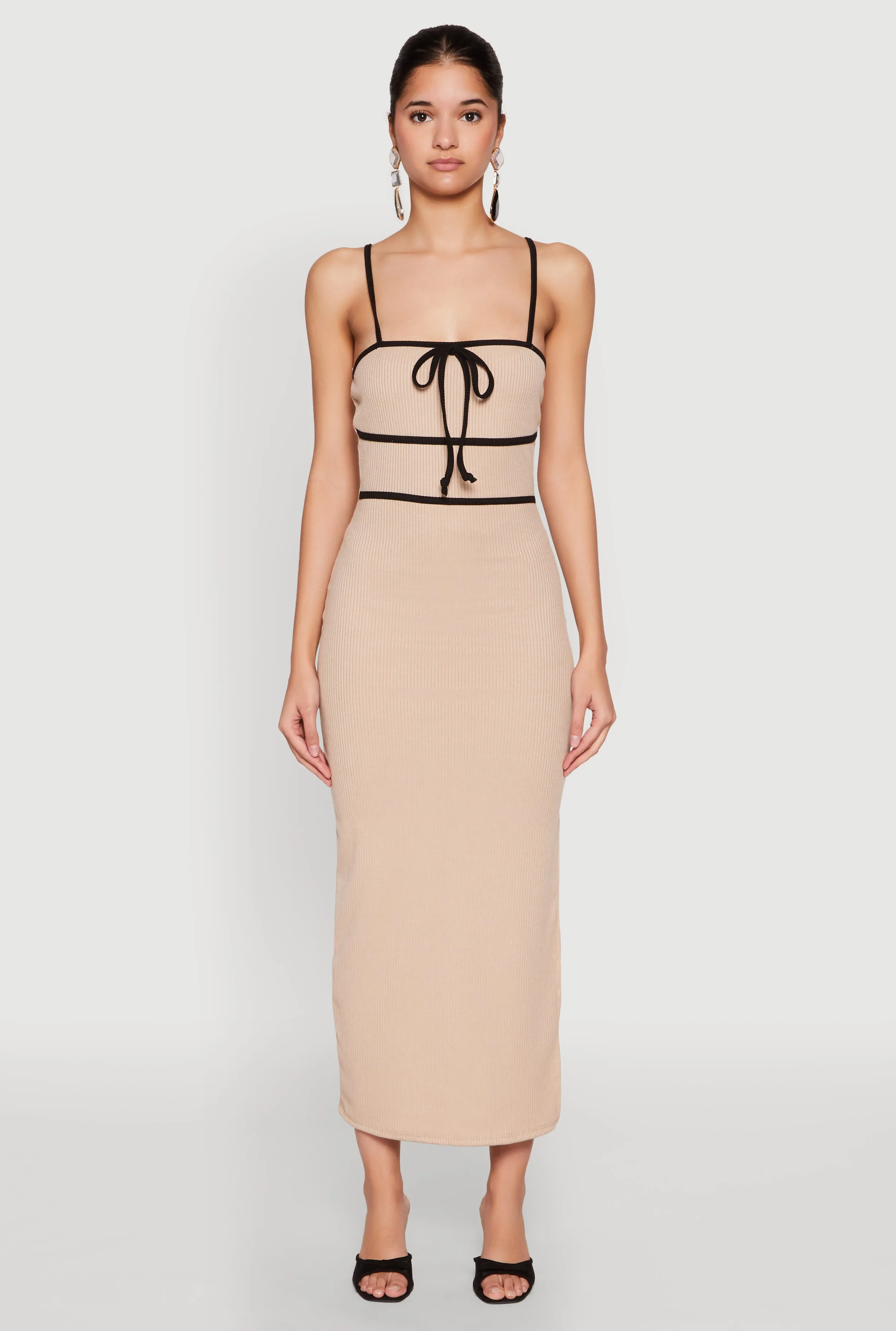 Contrast Trim Tie Front Side Slit Dress Ocean Air