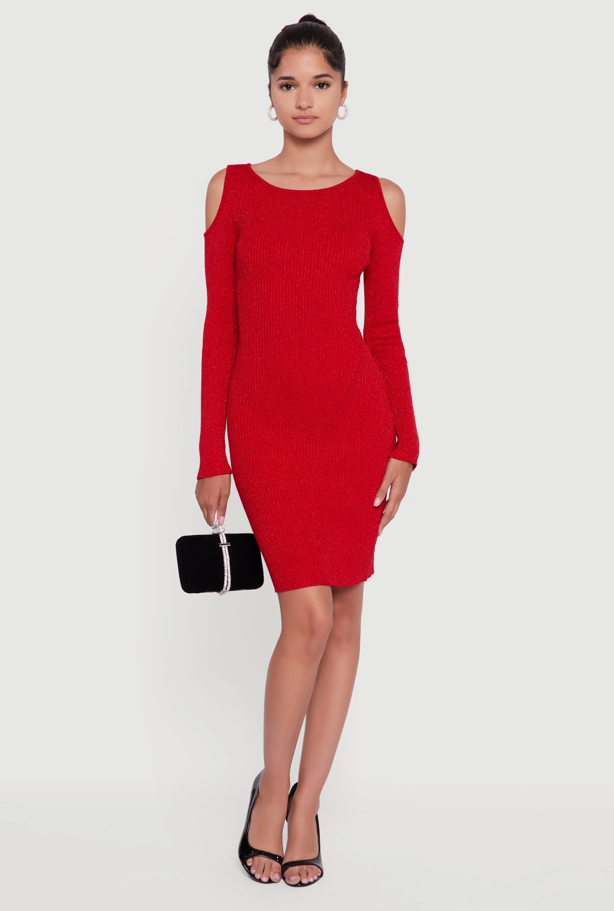 Lurex Rib Knit Cold Shoulder Dress Pop Light