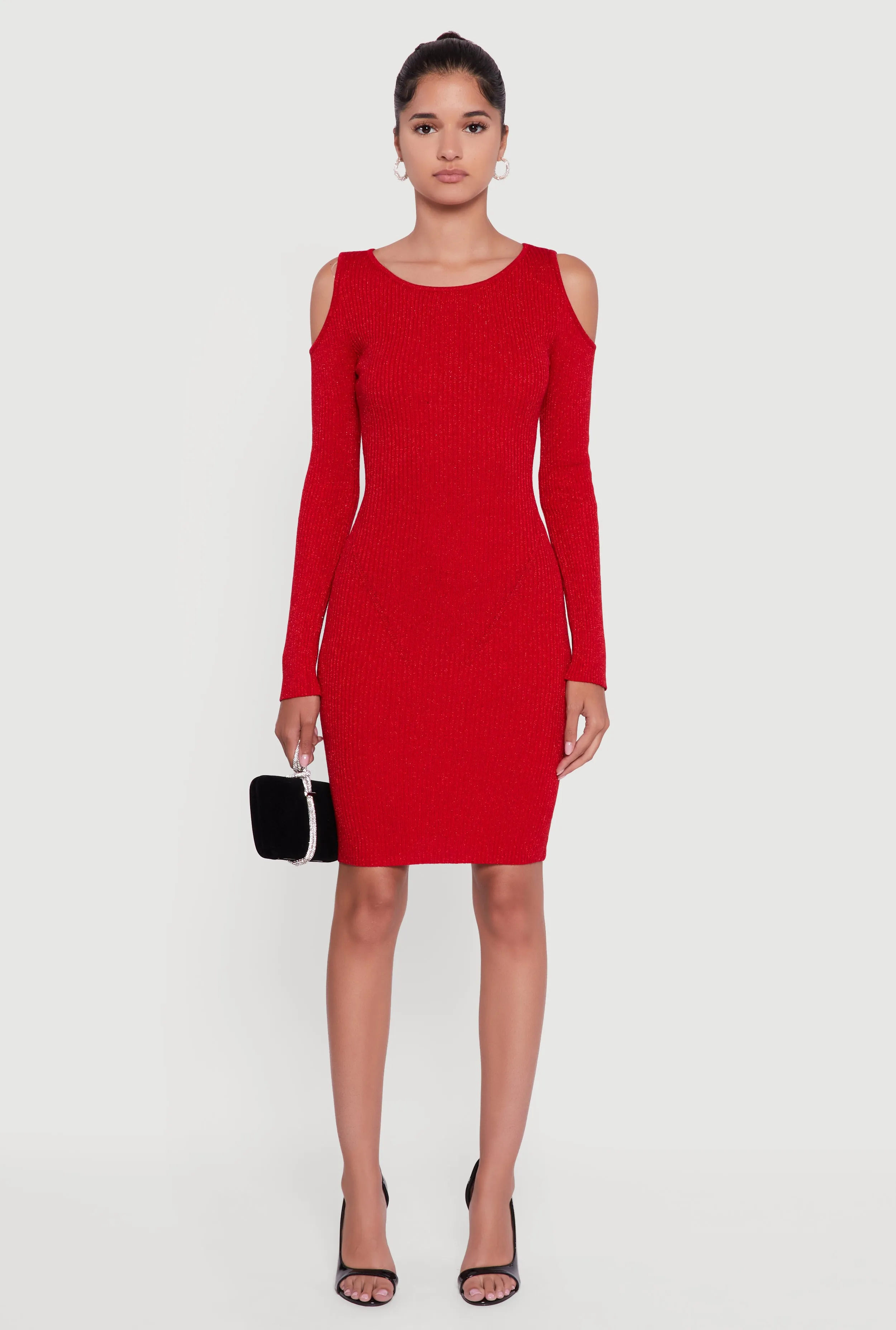 Star Glow Vibrant Colors Lurex Rib Knit Cold Shoulder Dress