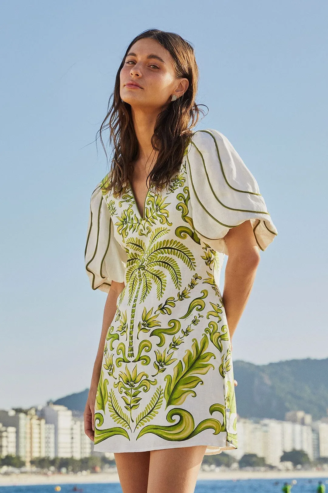 Flattering Silhouette Chic Layer Off-White Milani V Neck Mini Dress