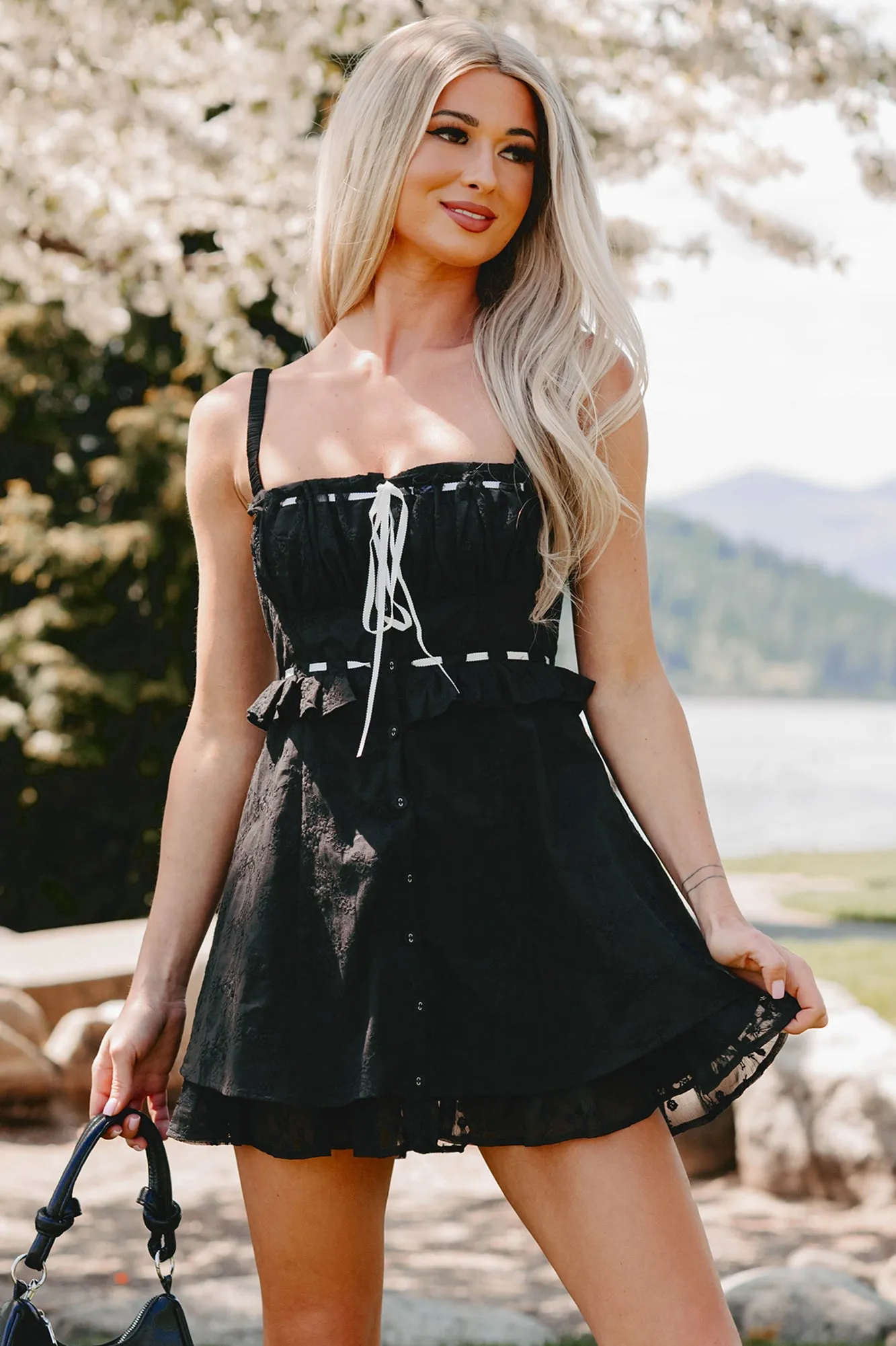 Ready Now Lead With Love Sleeveless Embroidered Mini Dress (Black)