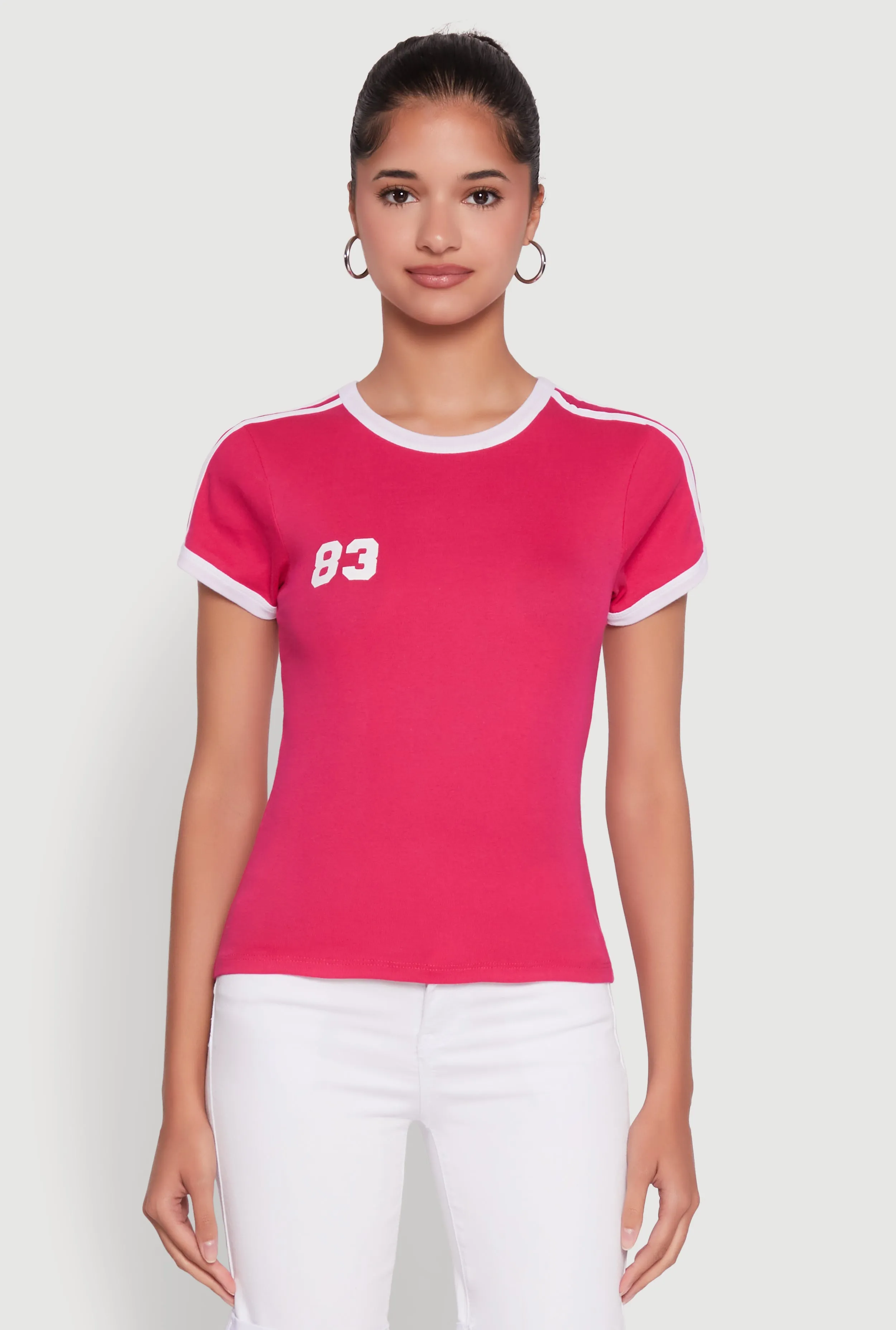 School spirit Stylish 83 Graphic Contrast Trim Cotton Jersey Tee