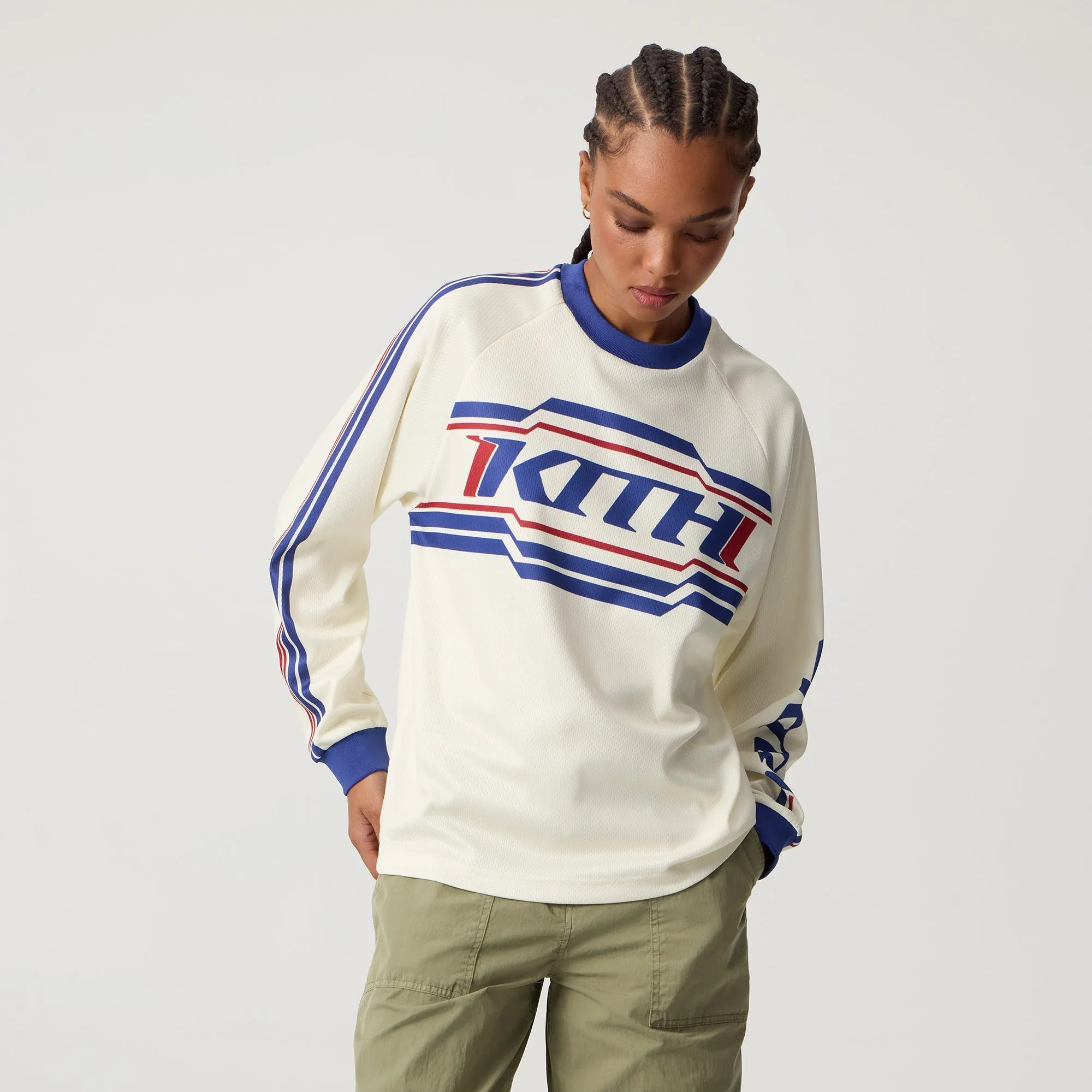Kith Women Ridley Retro Moto Tech Long Sleeve - Sandrift Fit for Everyone Crew neck classic