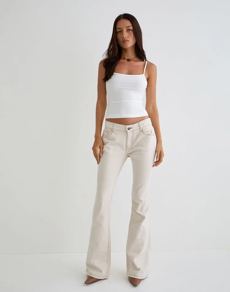 Linen Soul Antibacterial Treatment Rigid Low Rise Flare Jeans in Off White