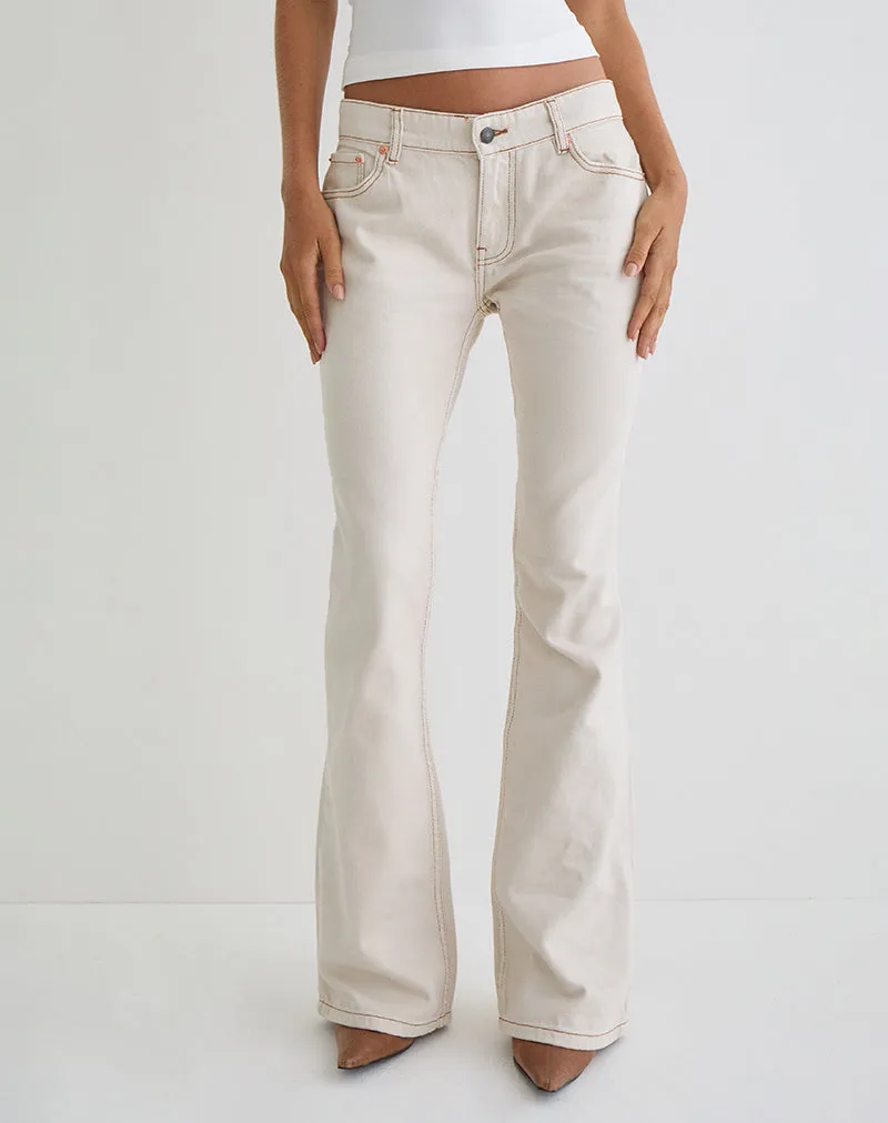warm fleece Royal Charm Rigid Low Rise Flare Jeans in Off White