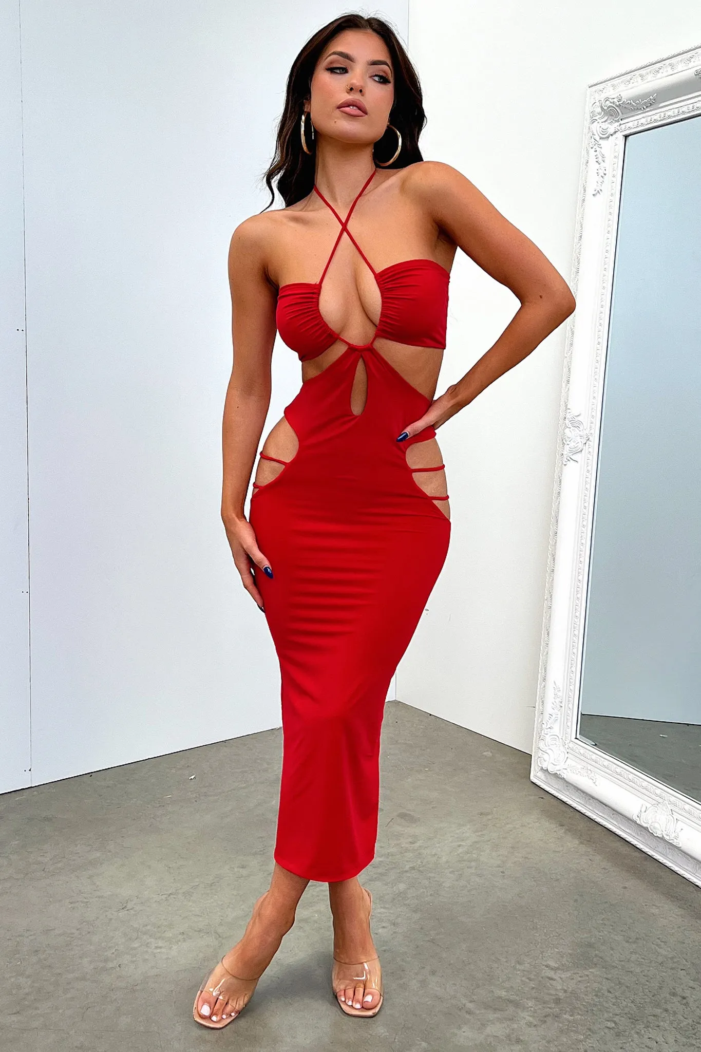 Clara Midi Dress - Red Street Minimal Comfortable party dress