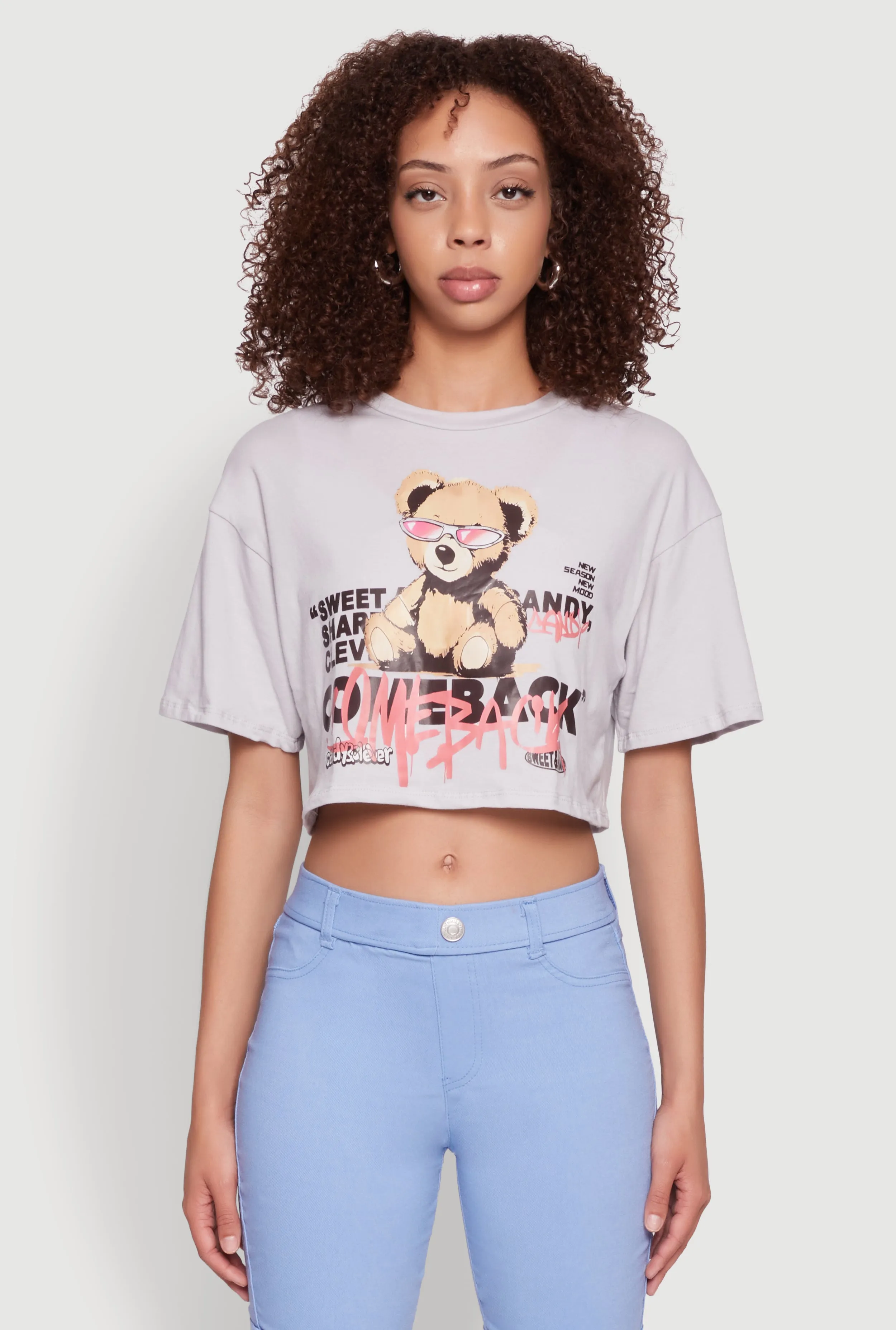 Non Irritating Collar Daily Fashion Comeback Bear Graphic Cropped Tee