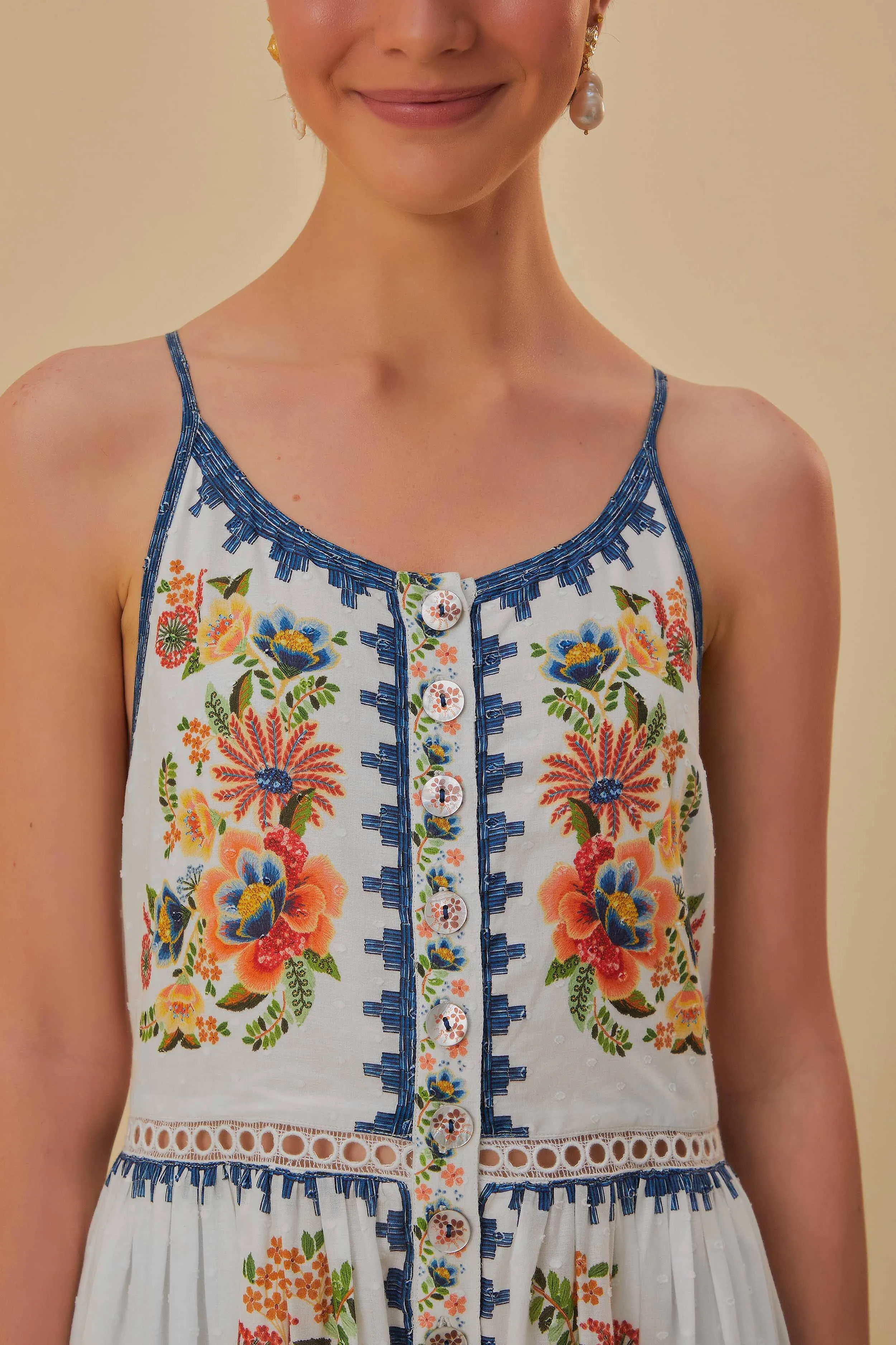 Haze Light Polished Ease Off-White Delicate Garden Midi Dress