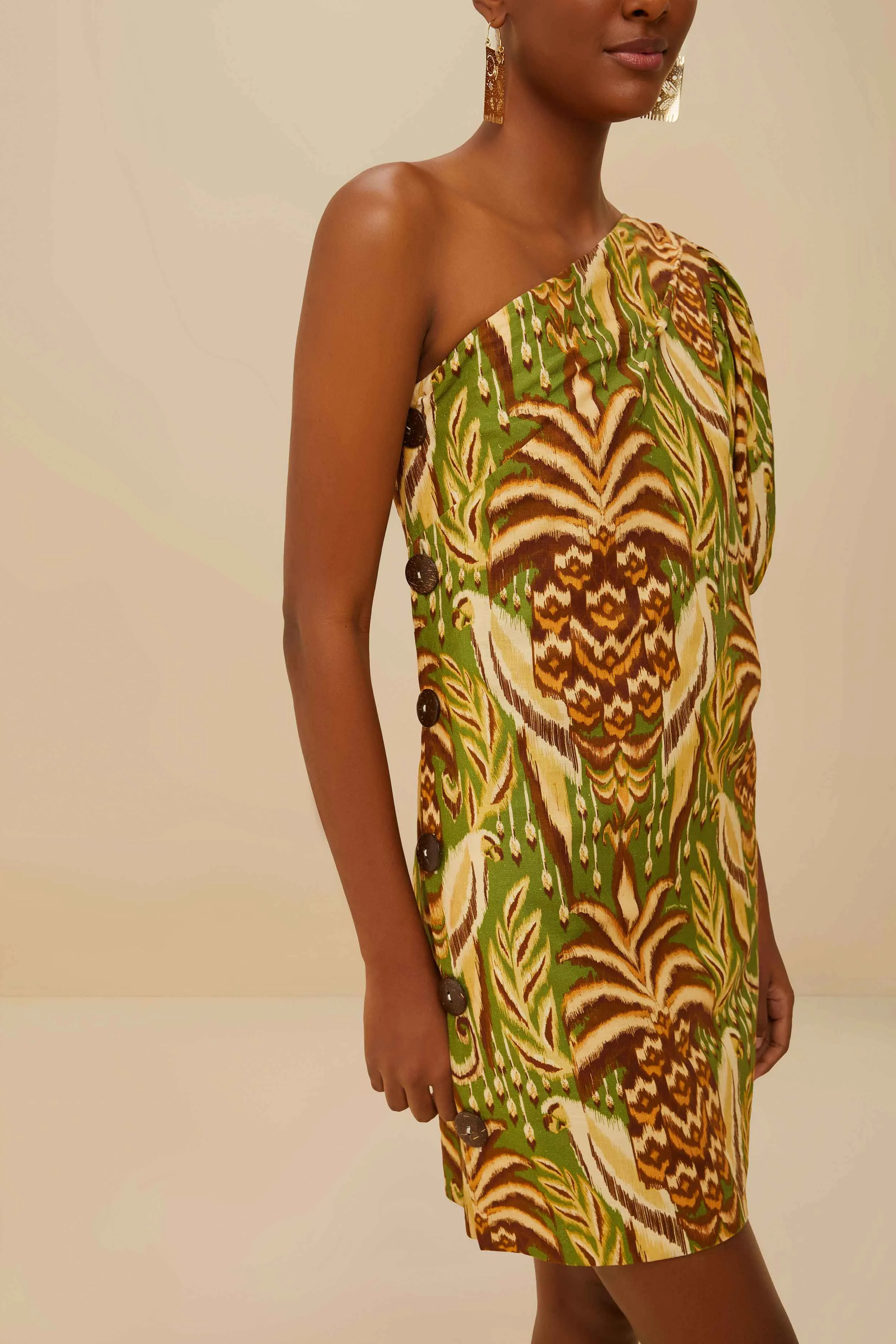 Green Pineapple Tapestry LENZING? ECOVERO? Euroflax? Mini Dress Wrinkle resistant fabric