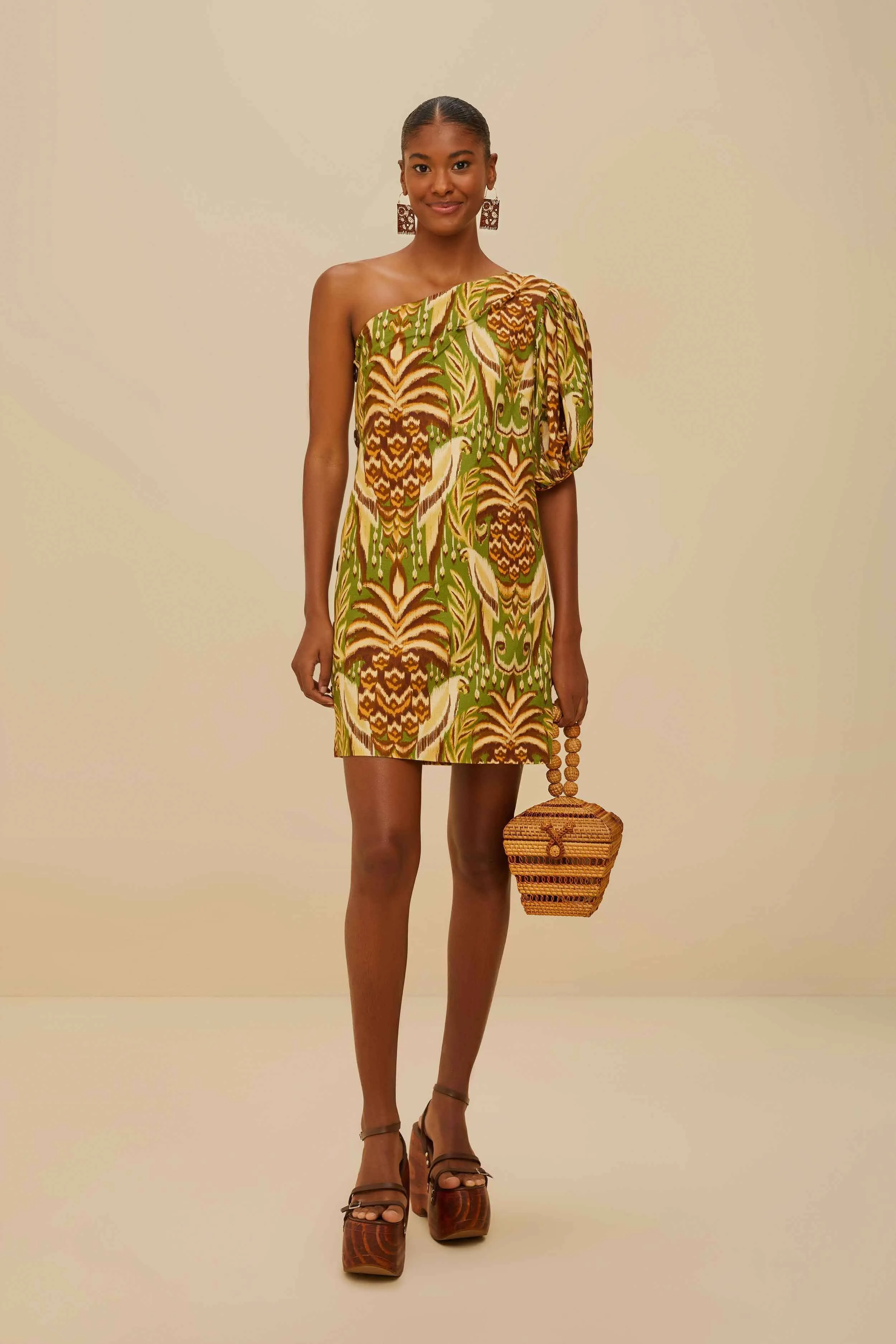 Green Pineapple Tapestry LENZING? ECOVERO? Euroflax? Mini Dress Chic Silhouette Bohemian Look