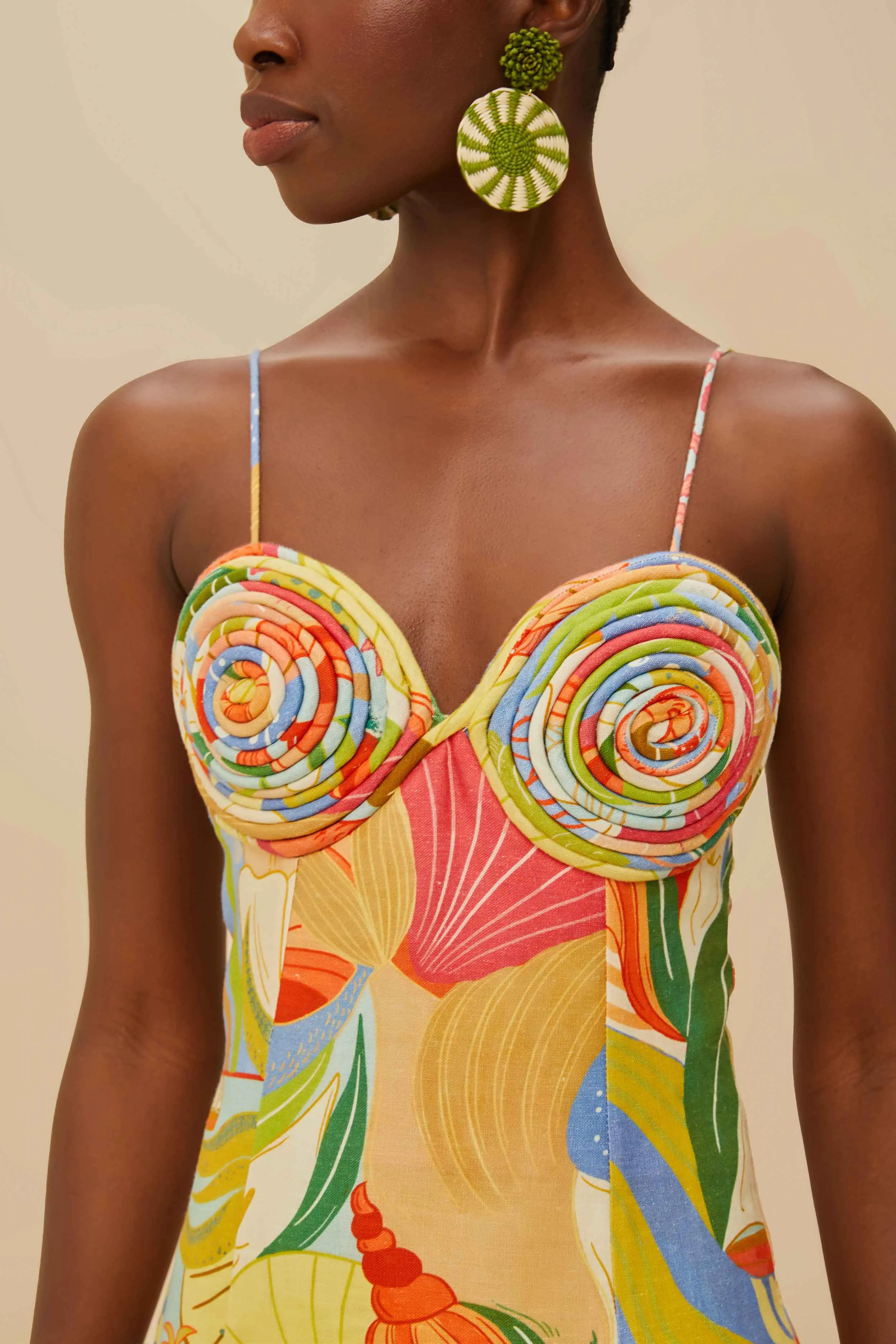 Multicolor Ocean View Twisted Cups Euroflax? Premium Linen Midi Dress Market Day