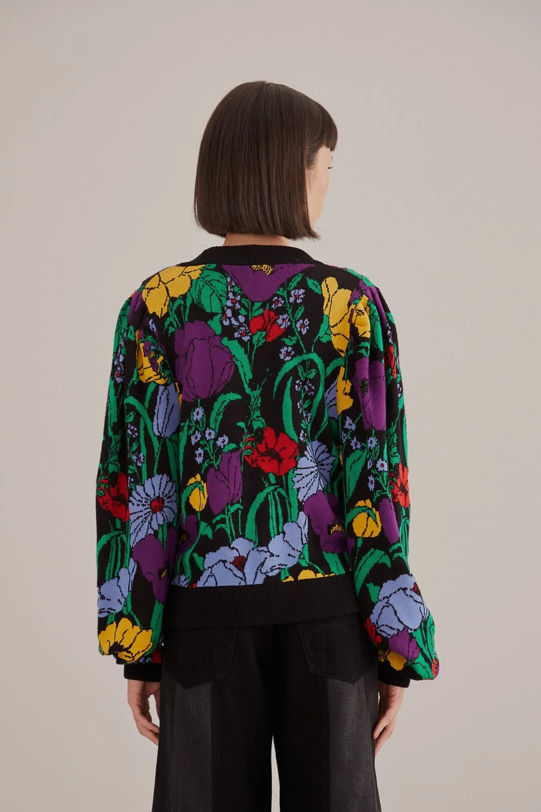 Black Bucolic Garden Knit Cardigan Fashion-forward piece for evening