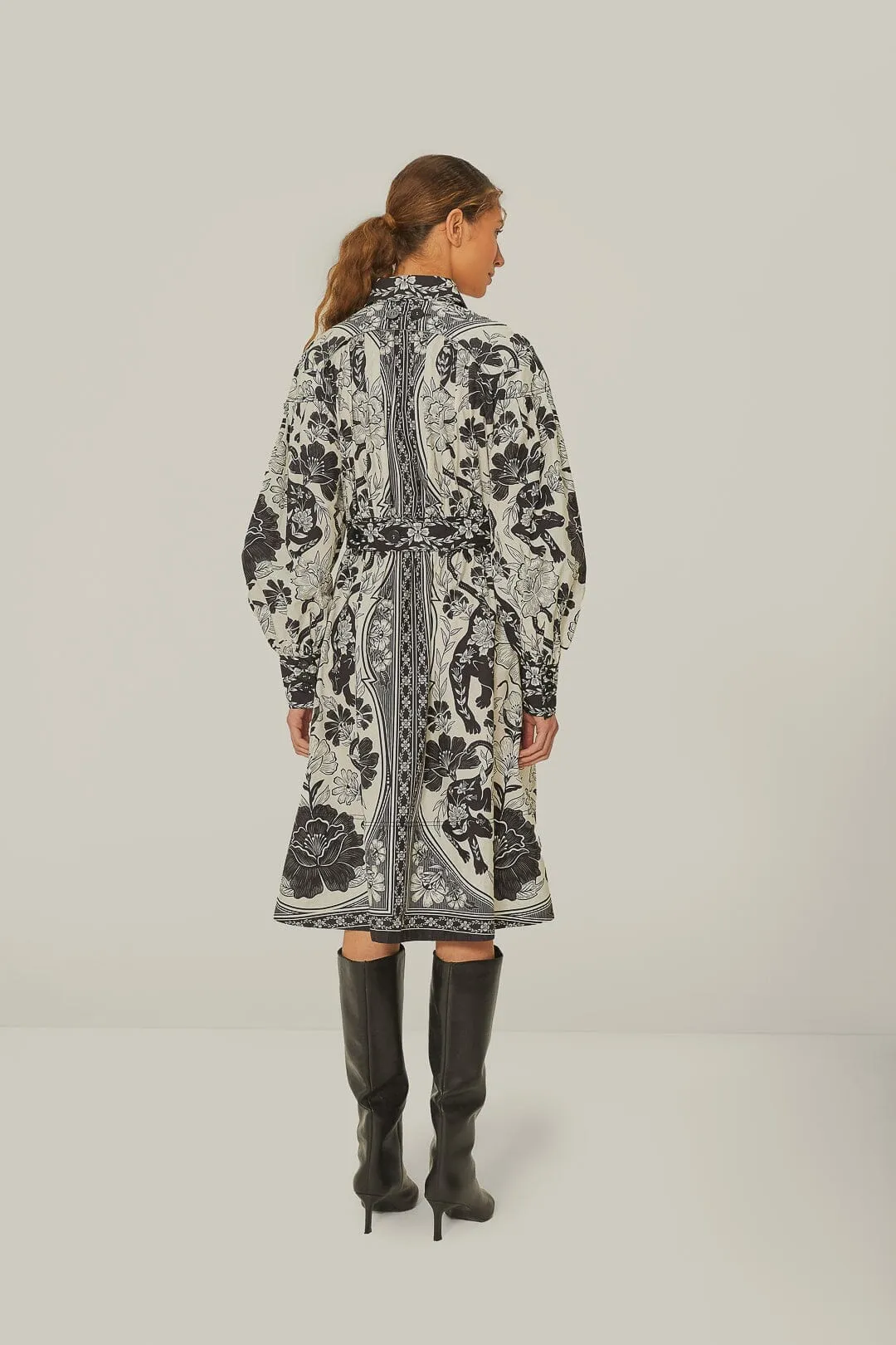 Off-White Flower Leopards Collared Midi Dress Work Wear Dinner Date