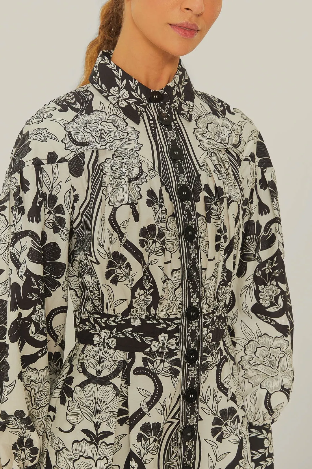 Off-White Flower Leopards Collared Midi Dress Daily Comfort