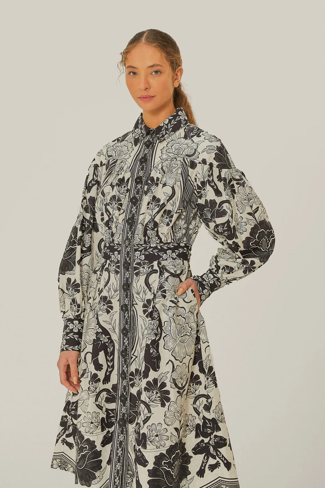 Off-White Flower Leopards Collared Midi Dress Sand Step
