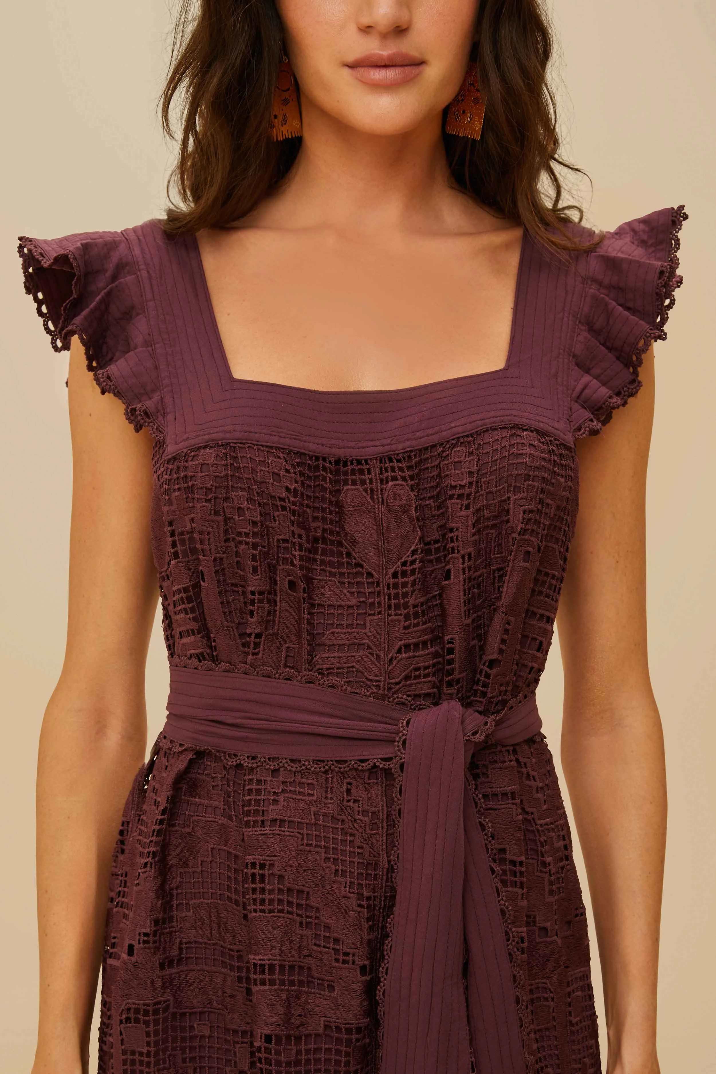 Brown Pineapple Guipure Midi Dress Fashionable knee-length piece Timeless Look