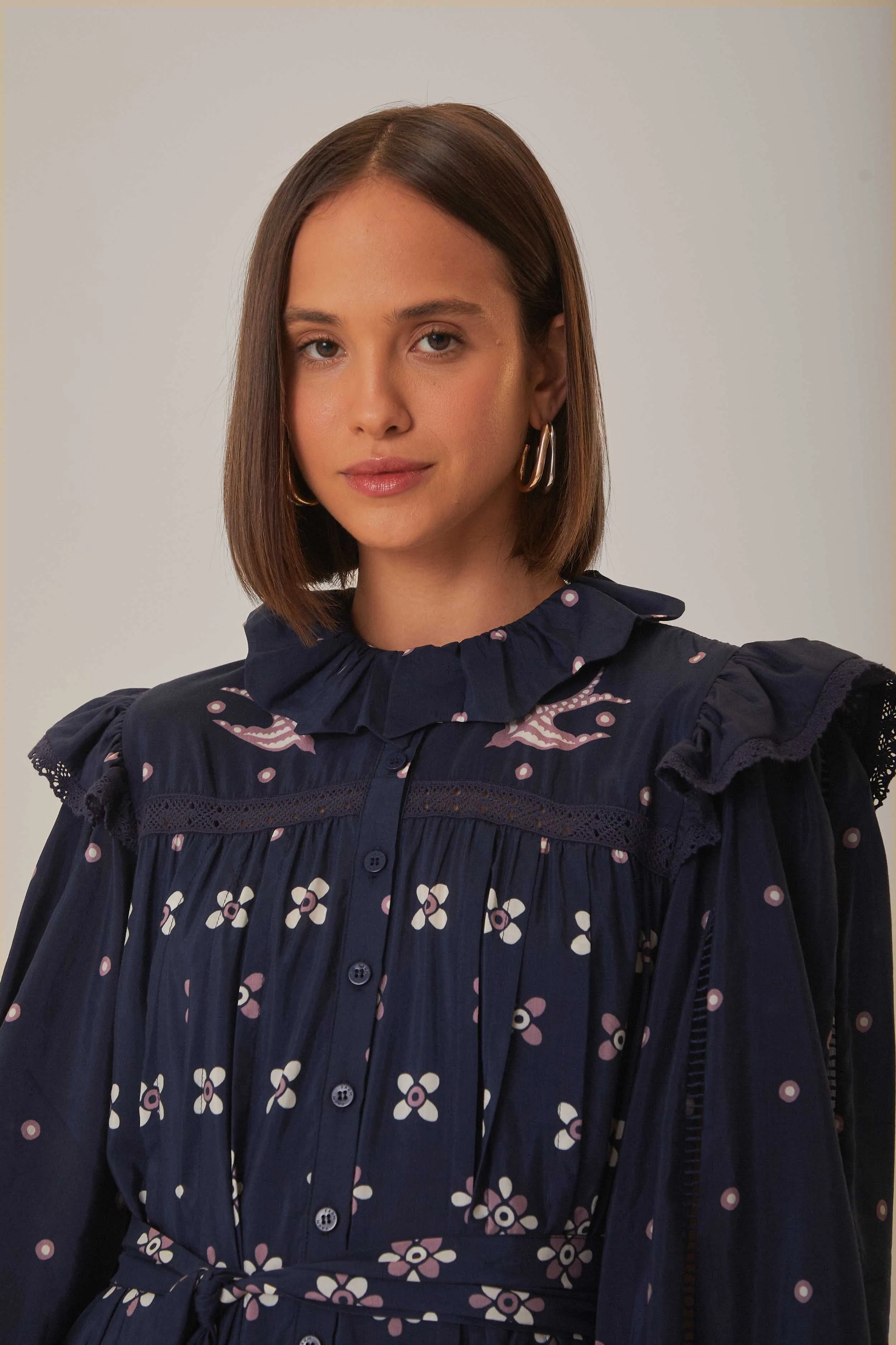 Dark Blue Ainika Martina Long Sleeve Midi Dress Desk To Dinner Sand Step